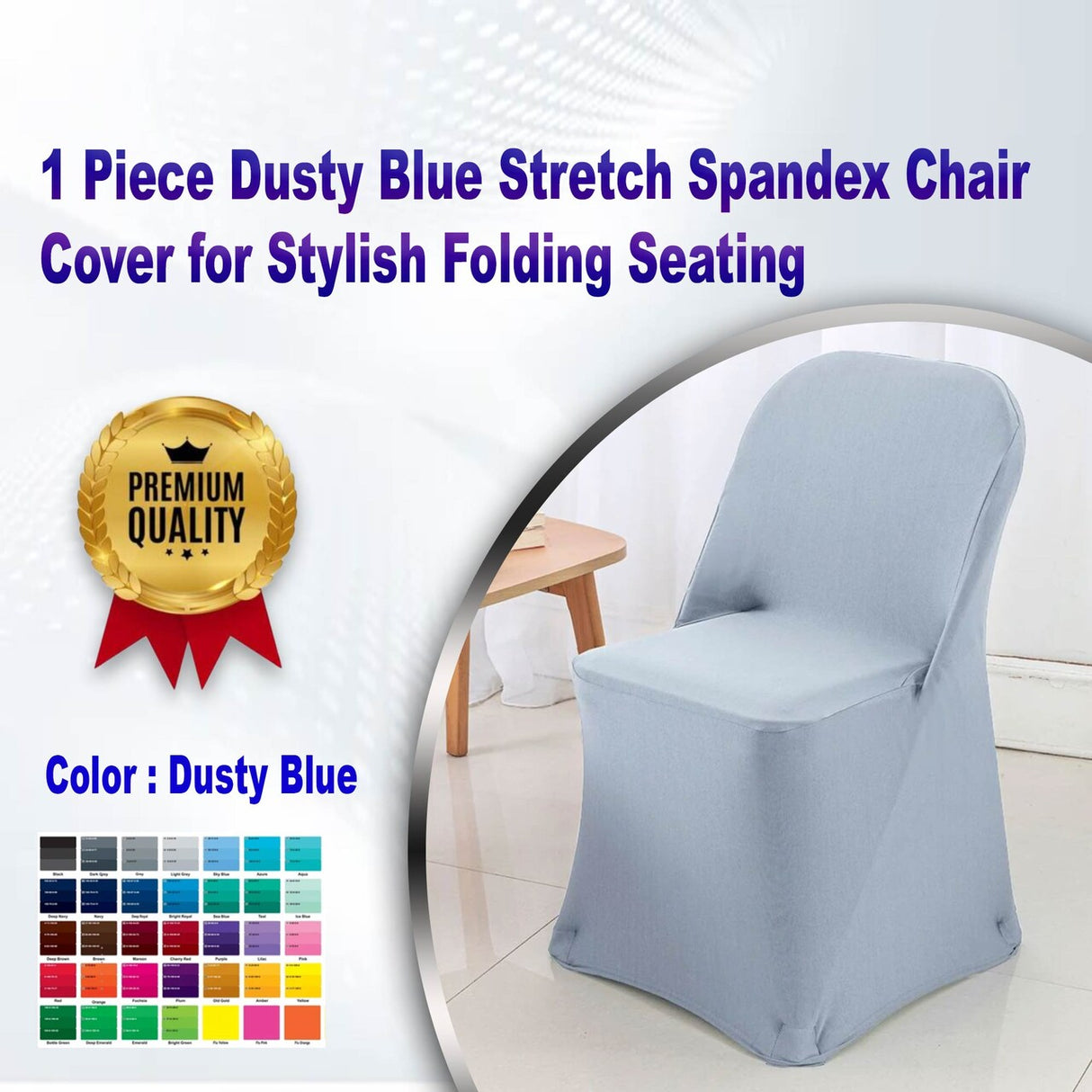 1 Piece Dusty Blue Stretch Spandex Chair Cover for Stylish Folding Seating