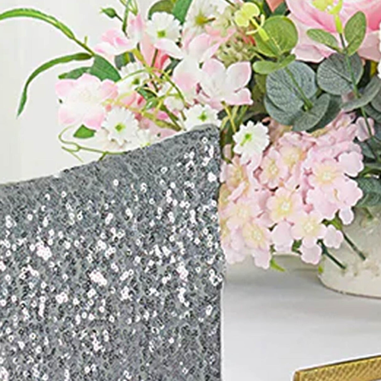 1 Piece Silver Sequin Spandex Chair Cap 13.5 inch by 10 inch Banquet Cover