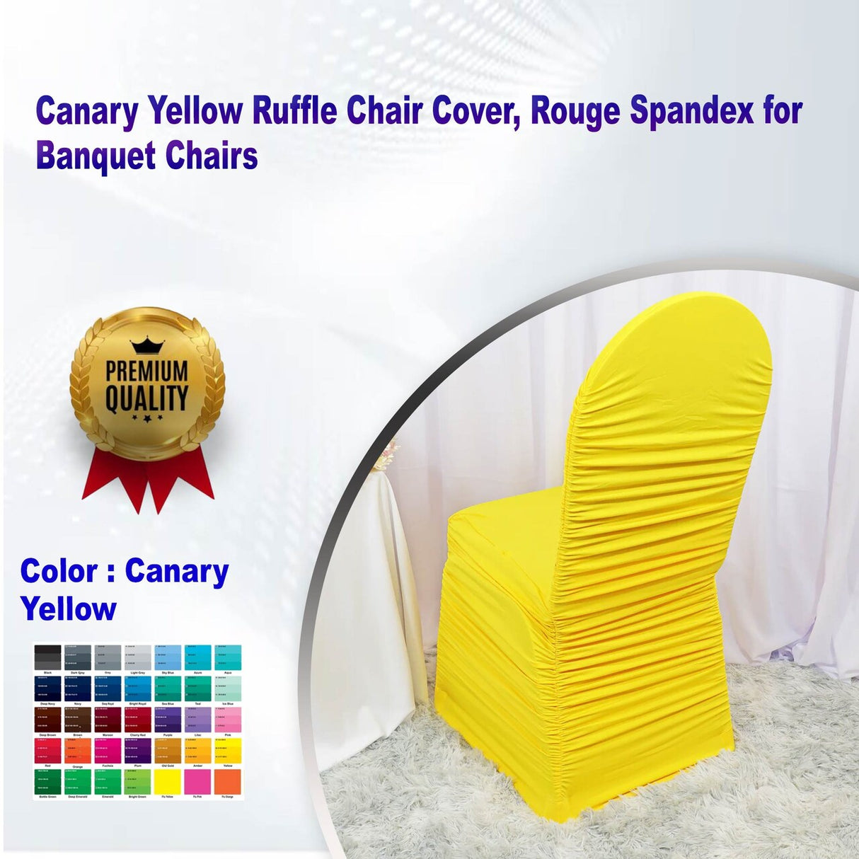 1 Piece Canary Yellow Ruffle Chair Cover, Rouge Spandex for Banquet Chairs