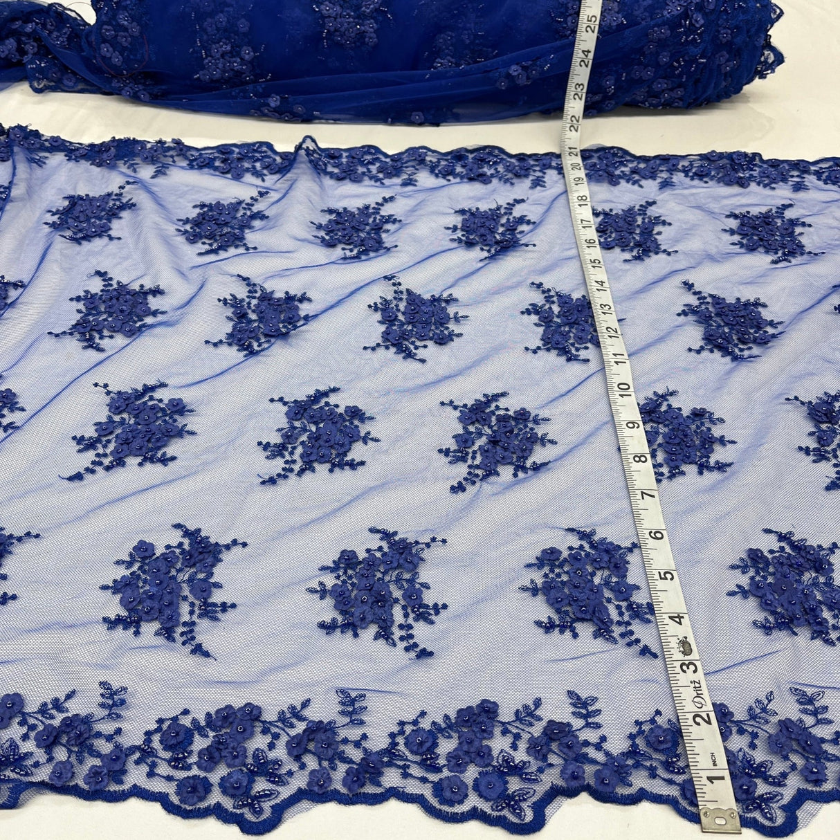 1 Yard Beaded Double Sided 3D Floral Lace Trimming 100% Polyester Net Mesh 21" Wide