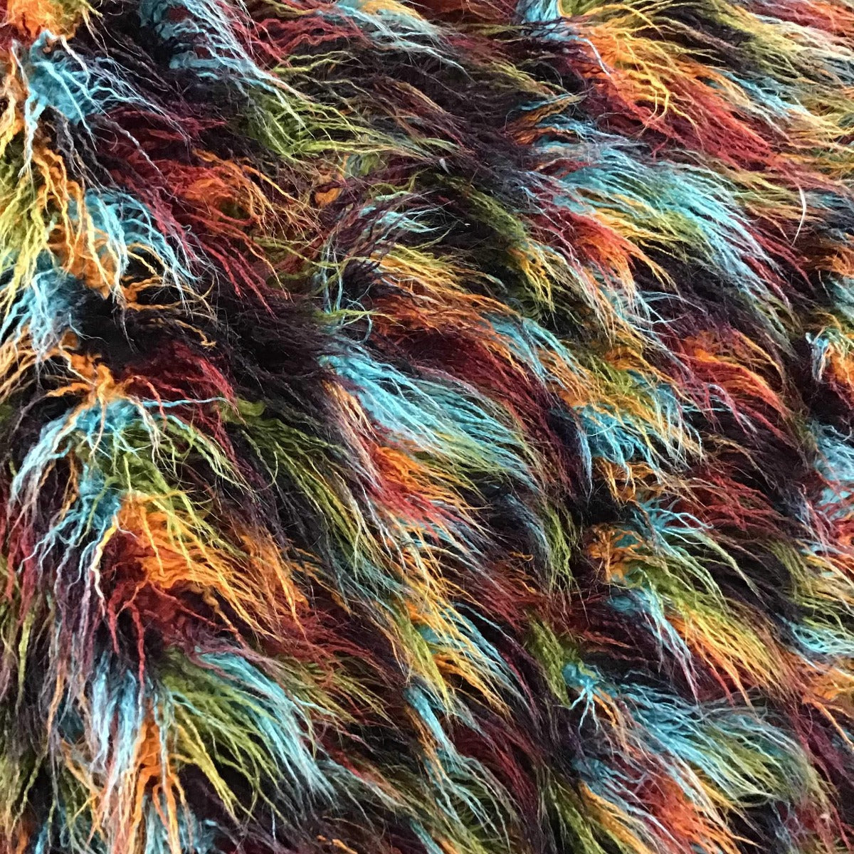 1 Yard Vibrant Multicolor Curly Long Pile Faux Fur Fabric 60" Width