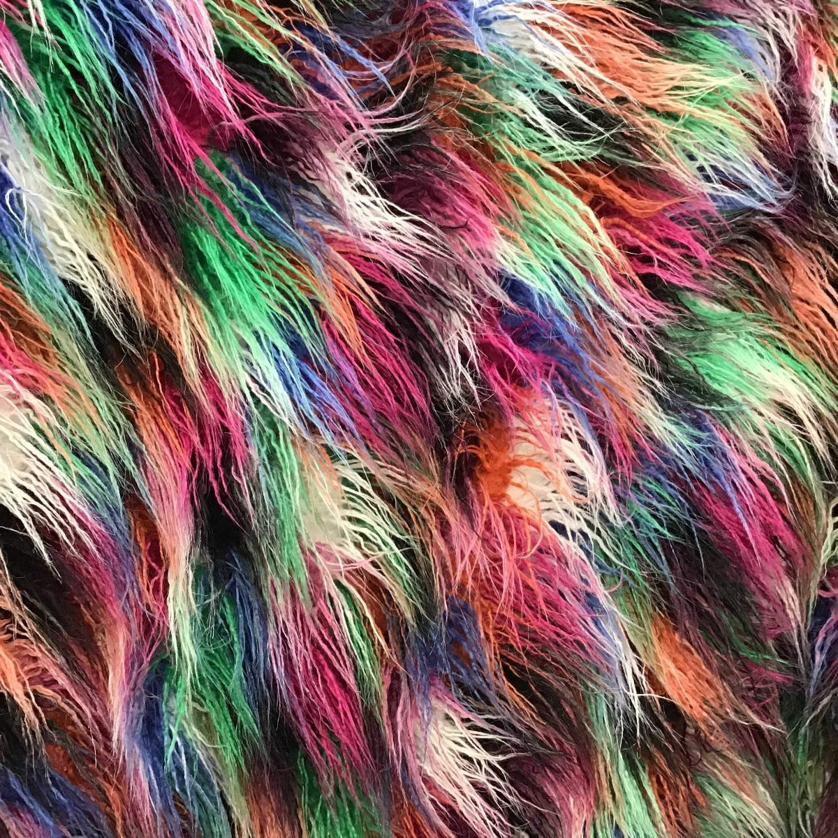 1 Yard Vibrant Multicolor Curly Long Pile Faux Fur Fabric 60" Width