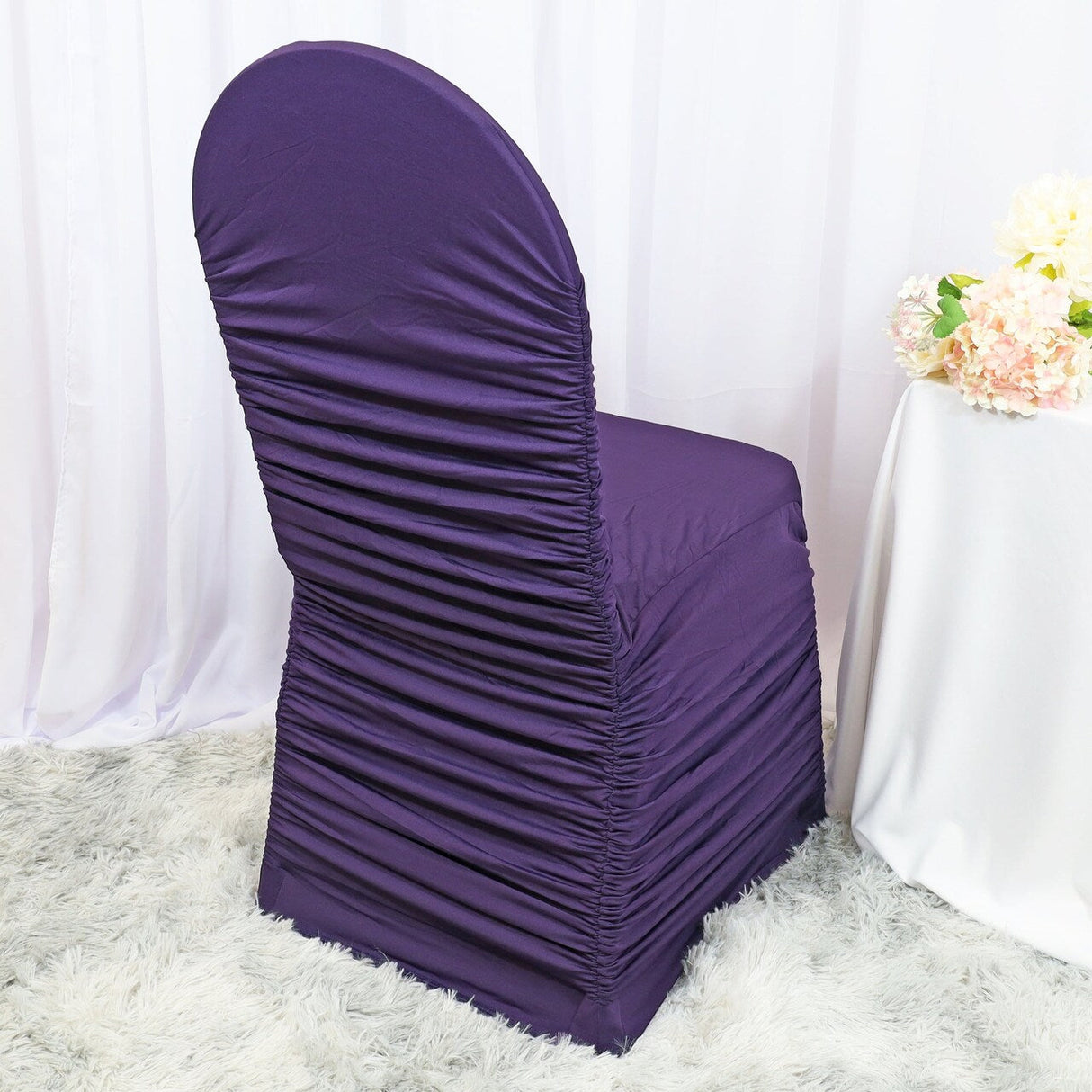 1 Piece Eggplant Rouge Spandex Ruffled Banquet Chair Cover Elegant Event Decor