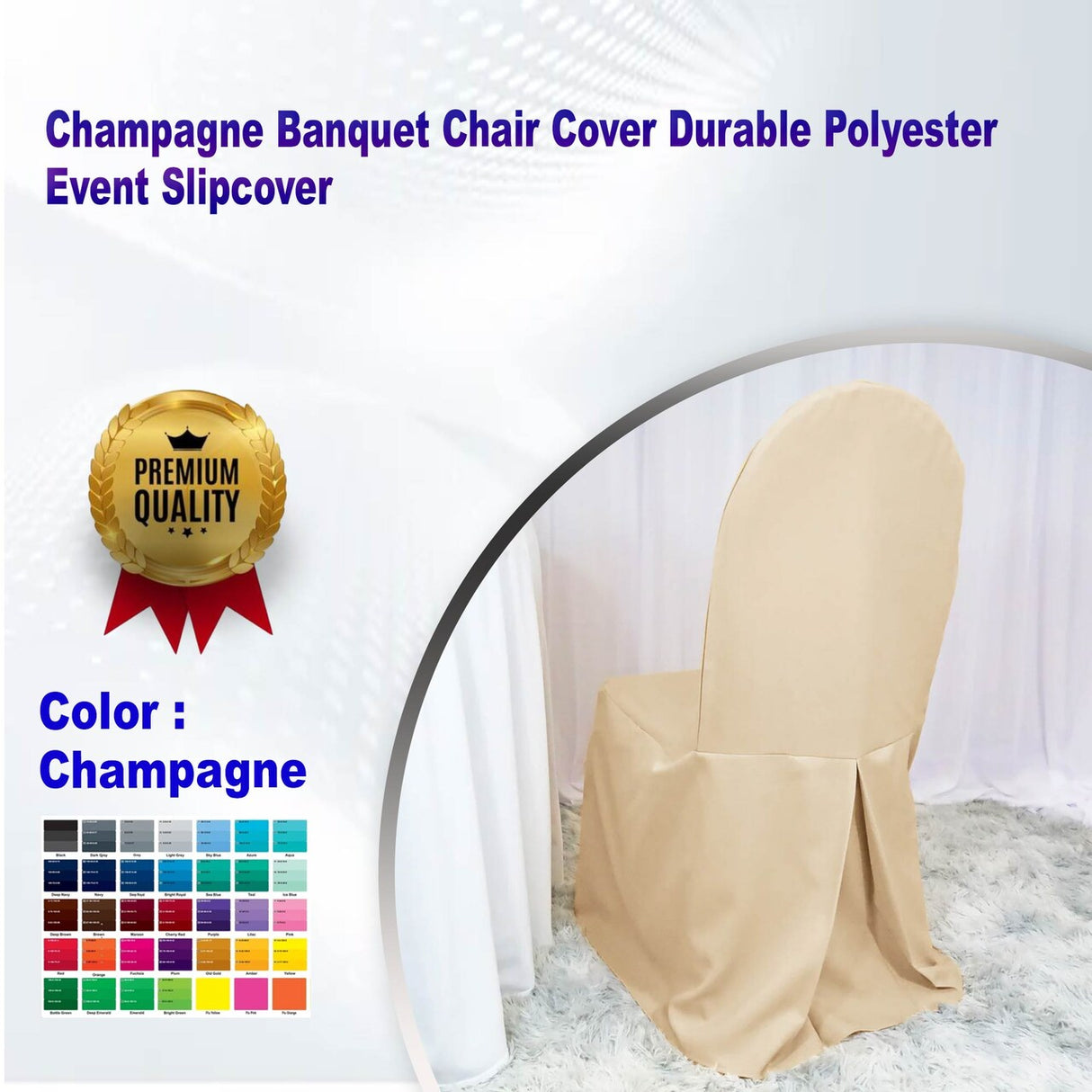 1 Piece Champagne Banquet Chair Cover Durable Polyester Event Slipcover