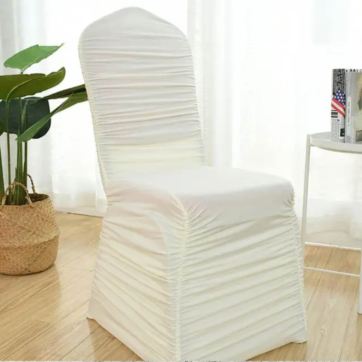 1 Piece Classic Rouge Embossed Spandex Chair Slipcover Ivory