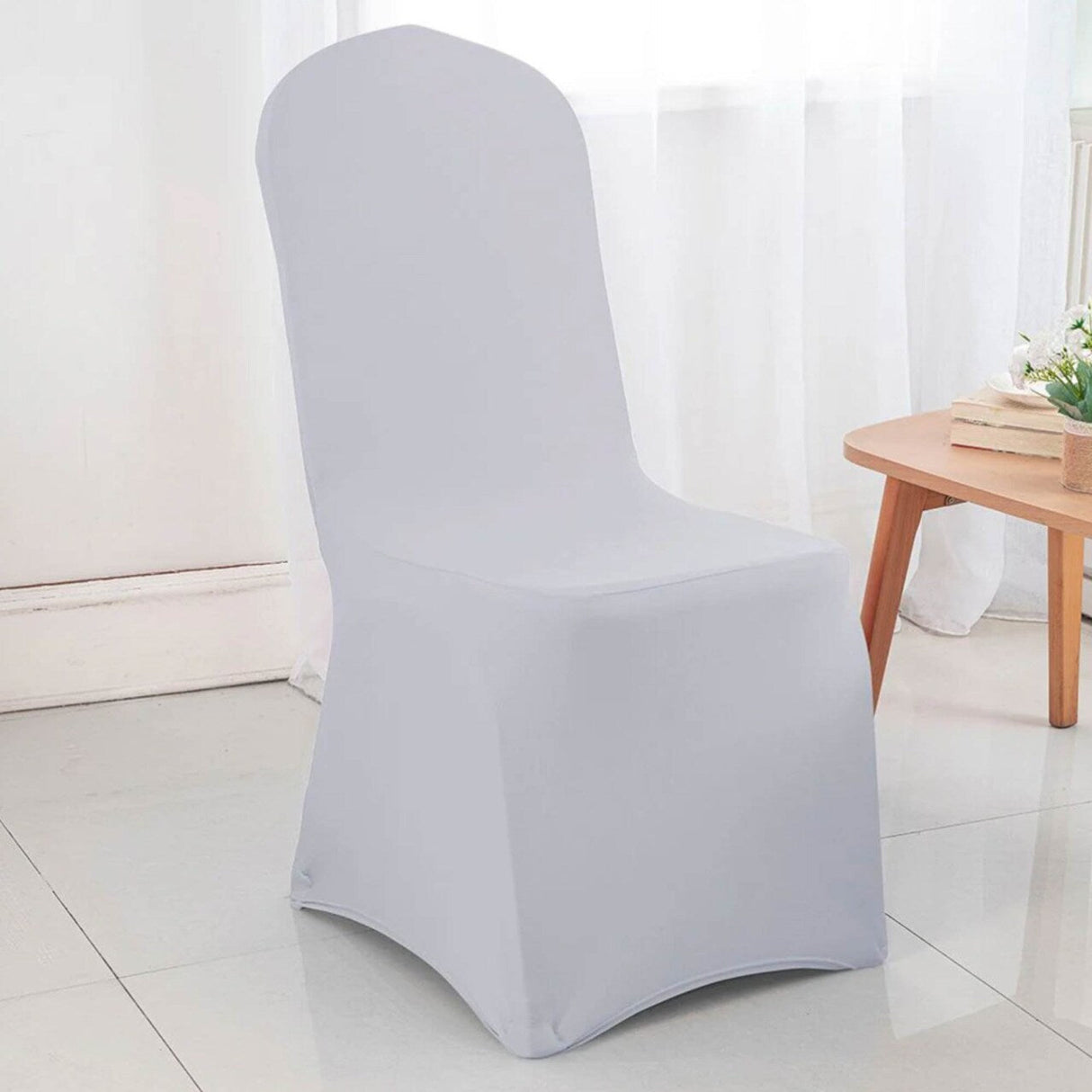 1 Piece Spandex Banquet Chair Cover Platinum or Light Silver Stretch Wrinkle Free Elegant