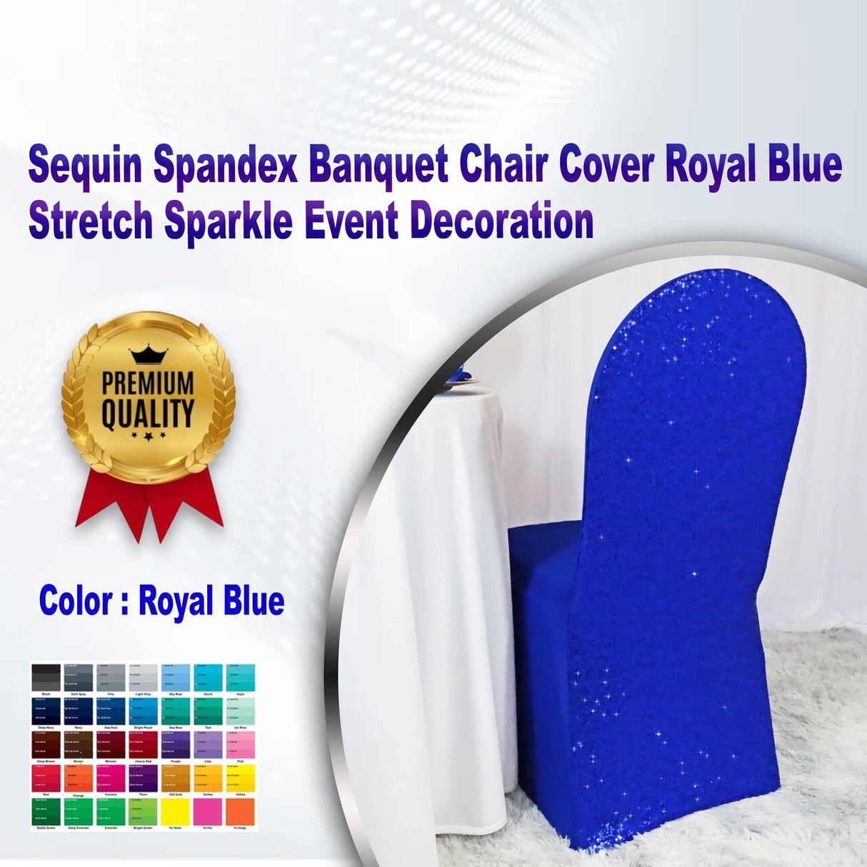 1 Piece Sequin Spandex Banquet Chair Cover Royal Blue Stretch Sparkle Event Decoration