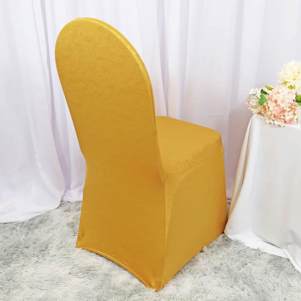 1 Piece Gold Embossed Vintage Spandex Banquet Chair Cover for Elegant Events