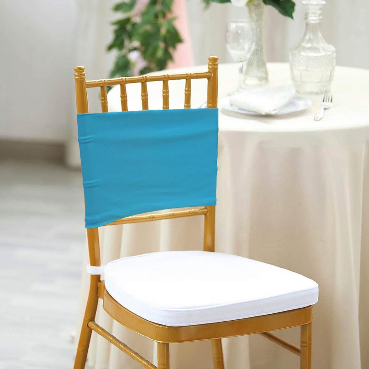 10 Pieces Vibrant Stretch Turquoise Spandex Chair Bands 7 x 13 Inches