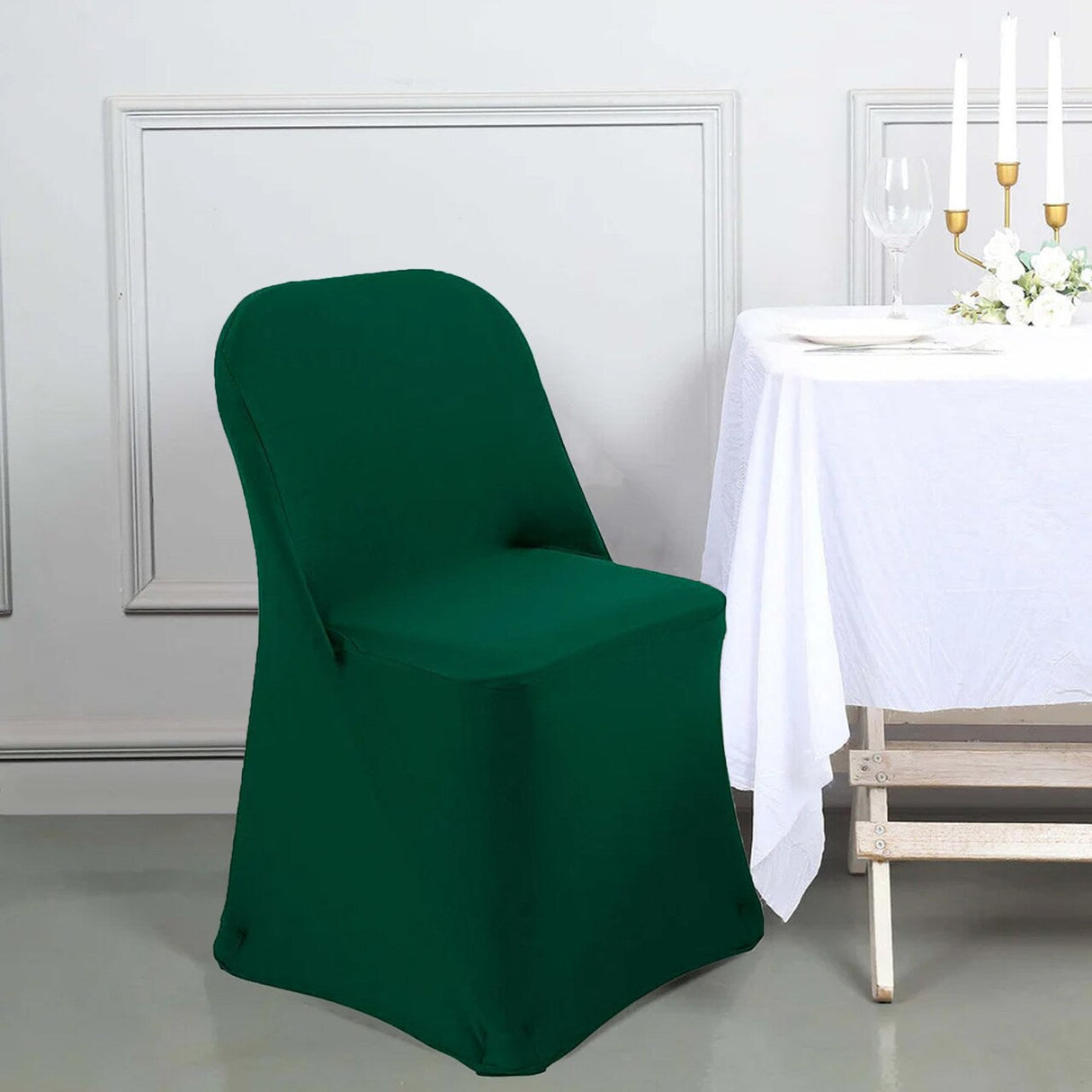 1 Piece Hunter Green Stretch Spandex Chair Cover for Elegant Folding Seating