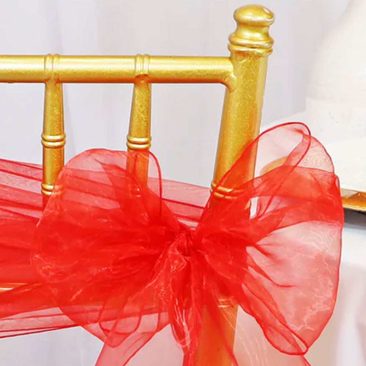 10 Pieces Red Organza Chair Sashes 8"x108" Sheer Decorative Bows for Weddings & Special Events
