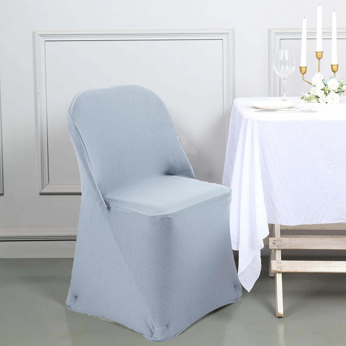 1 Piece Dusty Blue Stretch Spandex Chair Cover for Stylish Folding Seating