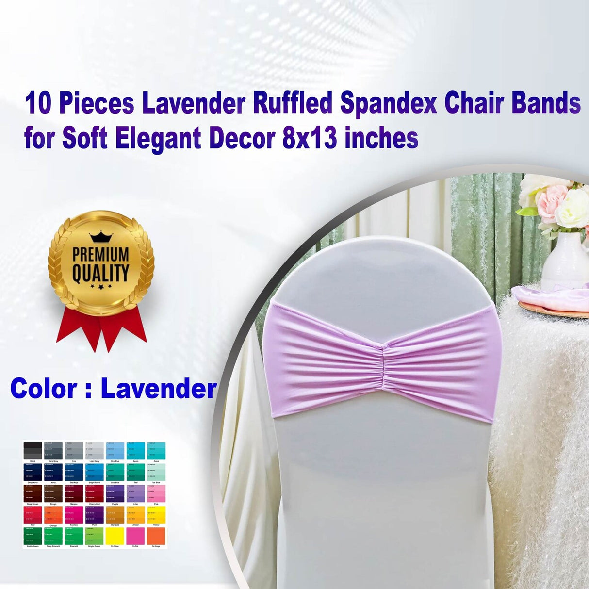 10 Pieces Lavender Ruffled Spandex Chair Bands for Soft Elegant Decor 8x13 inches