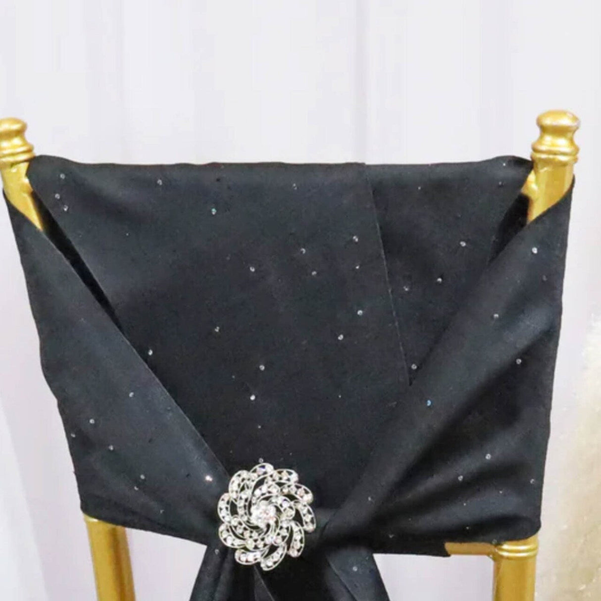 10 Pieces Black Sequin Paillette Poly Flax Burlap Chair Sashes 8"x108" Rustic Glam Event Decor