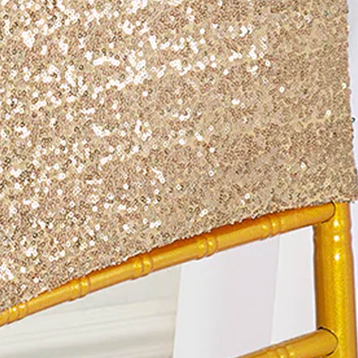 1 Piece Champagne Gold Sequin Spandex Chair Cap 13.5 inch by 10 inch Wedding Cover
