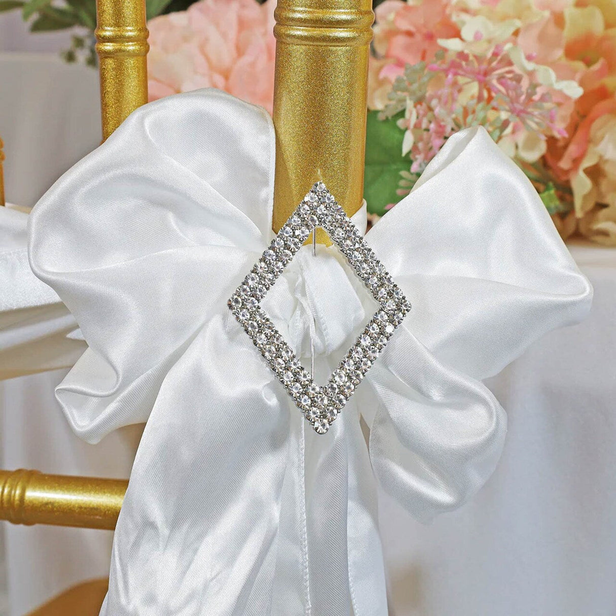 1 Piece Diamond Rhinestone Chair Band Buckle Silver Metal Accent 2 Inch Width