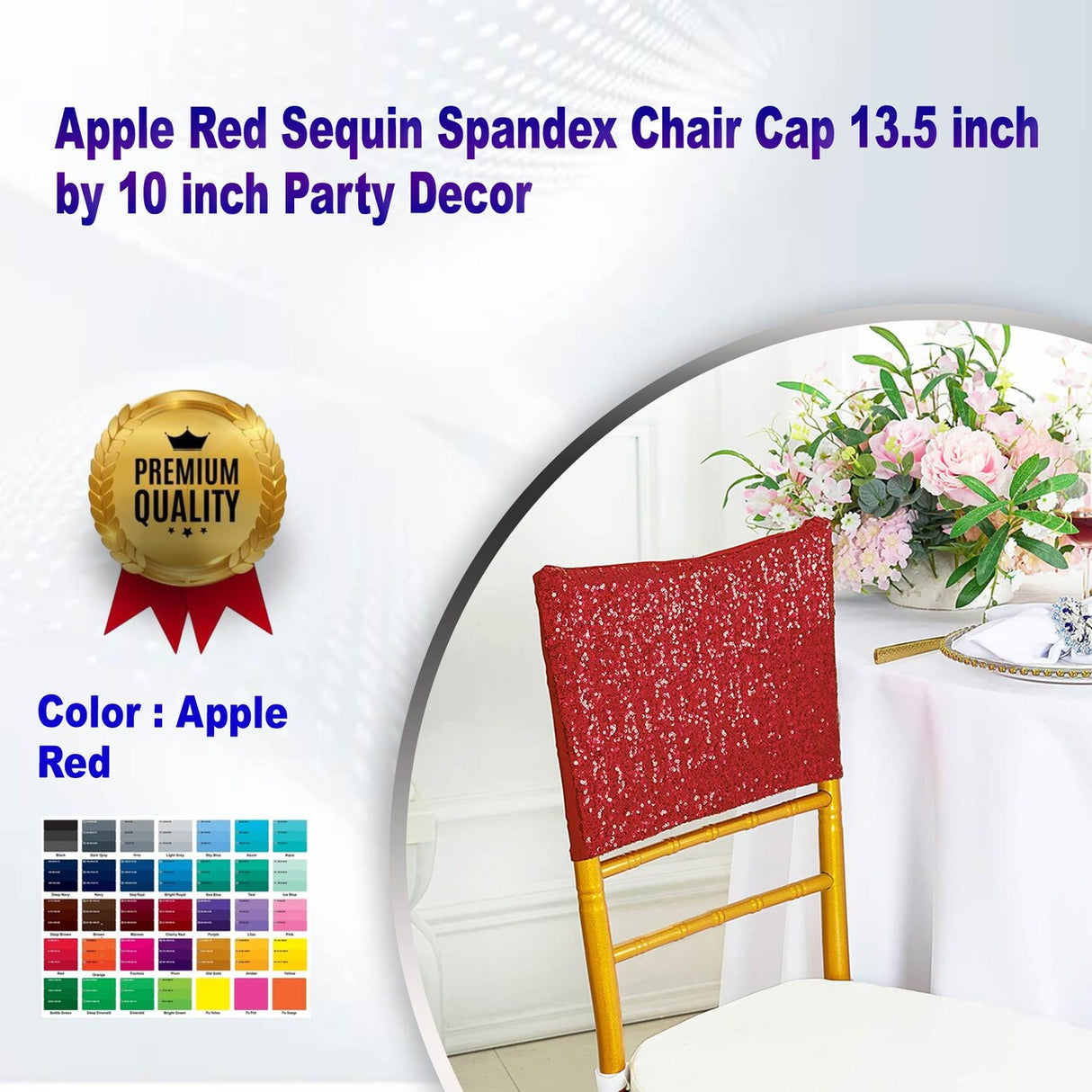 1 Piece Apple Red Sequin Spandex Chair Cap 13.5 inch by 10 inch Party Decor