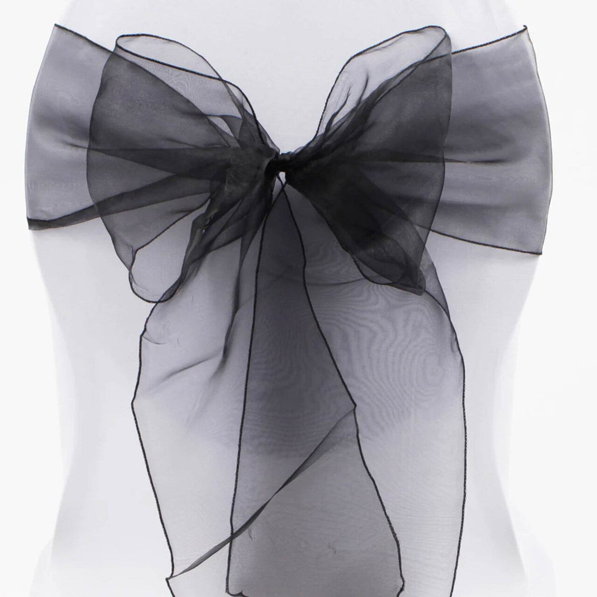 10 Pieces Black Luxury Organza Chair Strips, Angled Ends, 12"x116" Decorative Bands