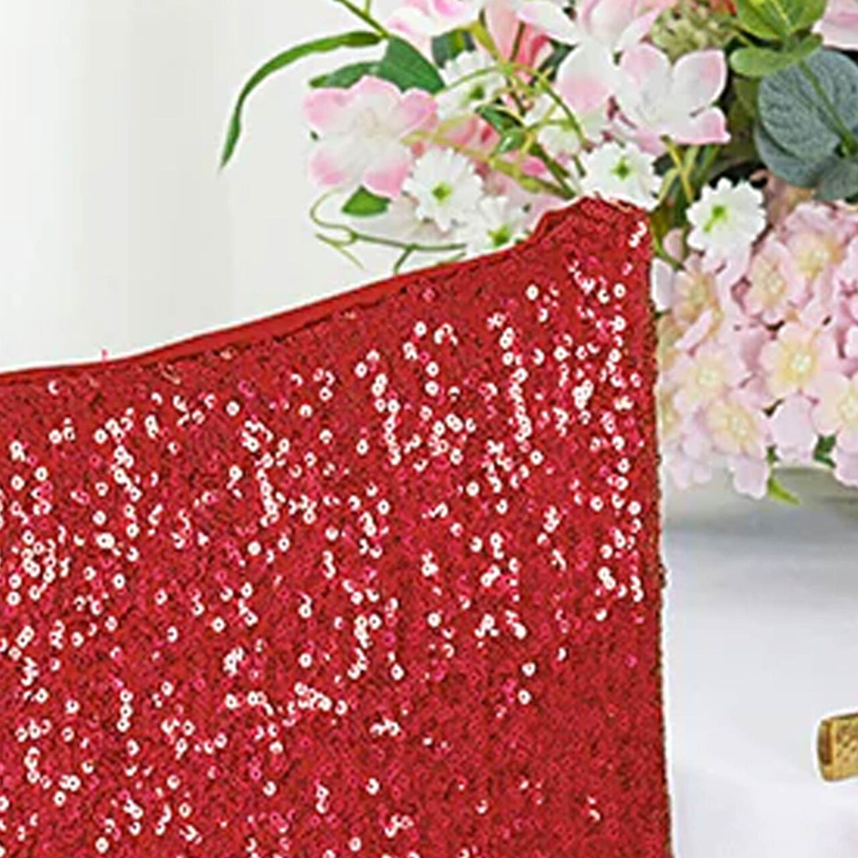 1 Piece Apple Red Sequin Spandex Chair Cap 13.5 inch by 10 inch Party Decor