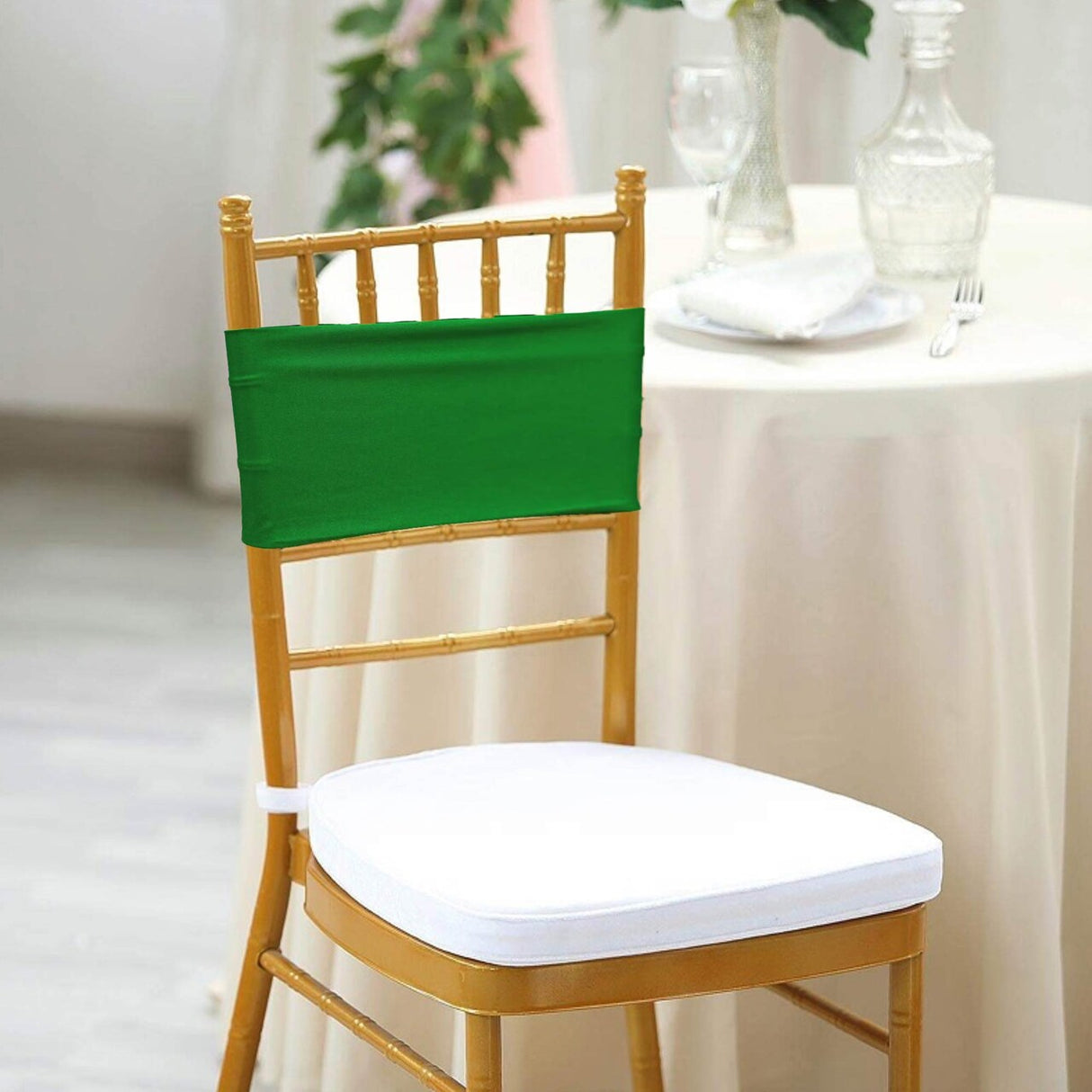 10 Pieces Emerald Green Stretch Spandex Chair Bands 7 x 13 Inches