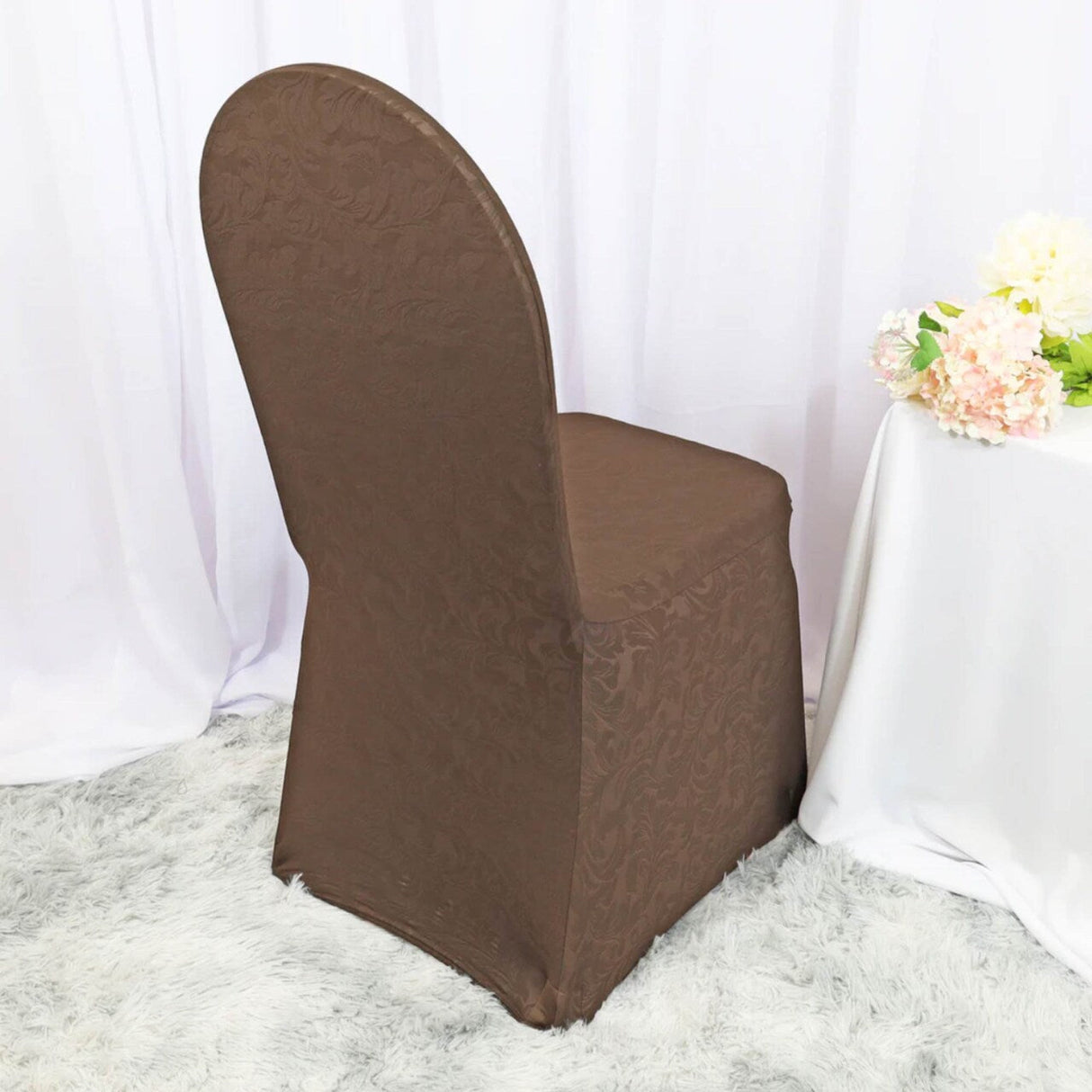 1 Piece Embossed Textured Spandex Event Chair Cover Chocolate
