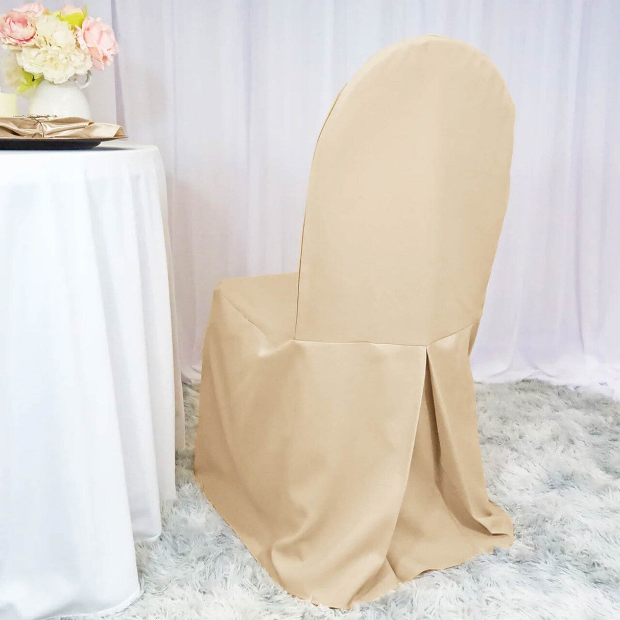 1 Piece Champagne Banquet Chair Cover Durable Polyester Event Slipcover