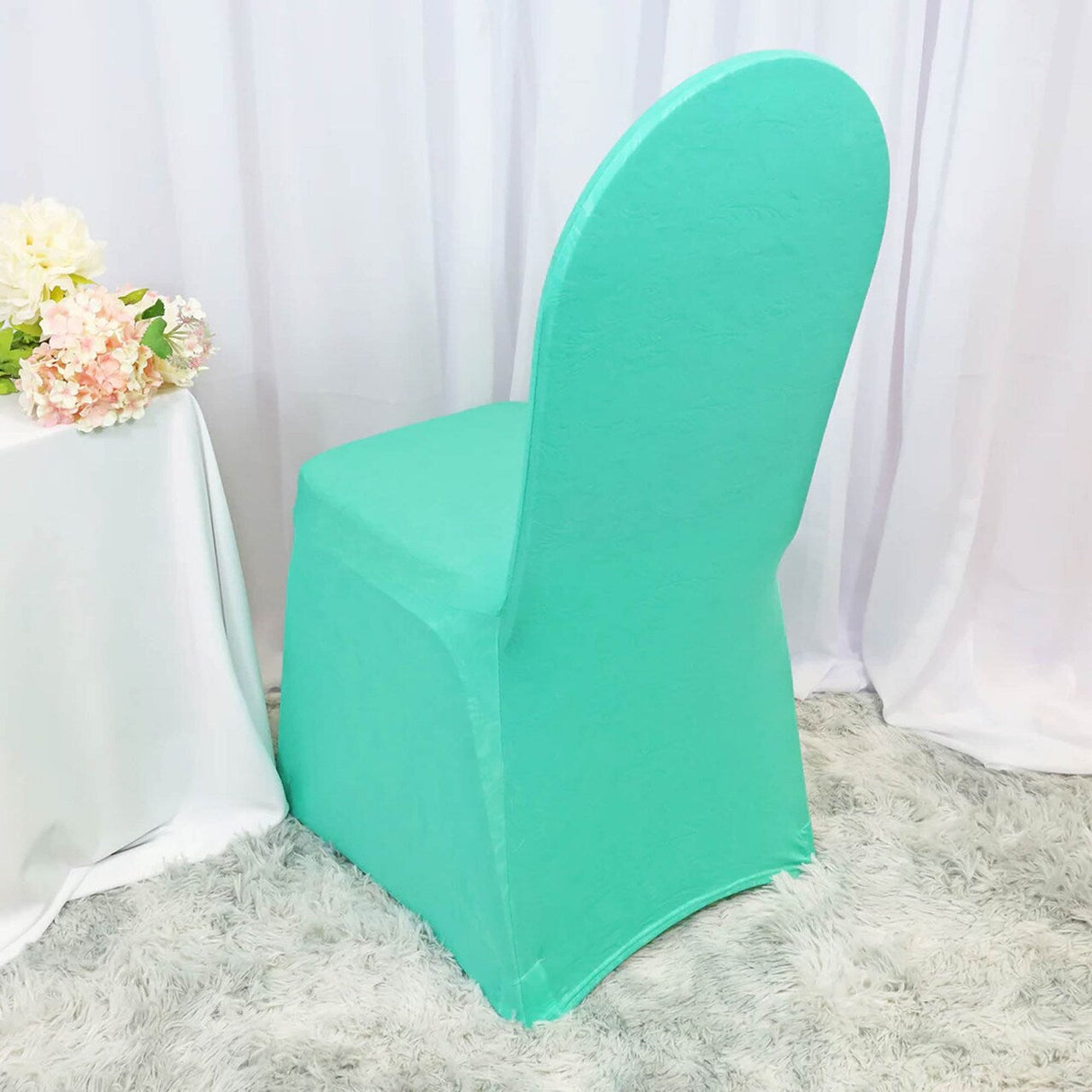 1 Piece Tiff Blue & Aqua Blue Embossed Vintage Spandex Banquet Chair Cover