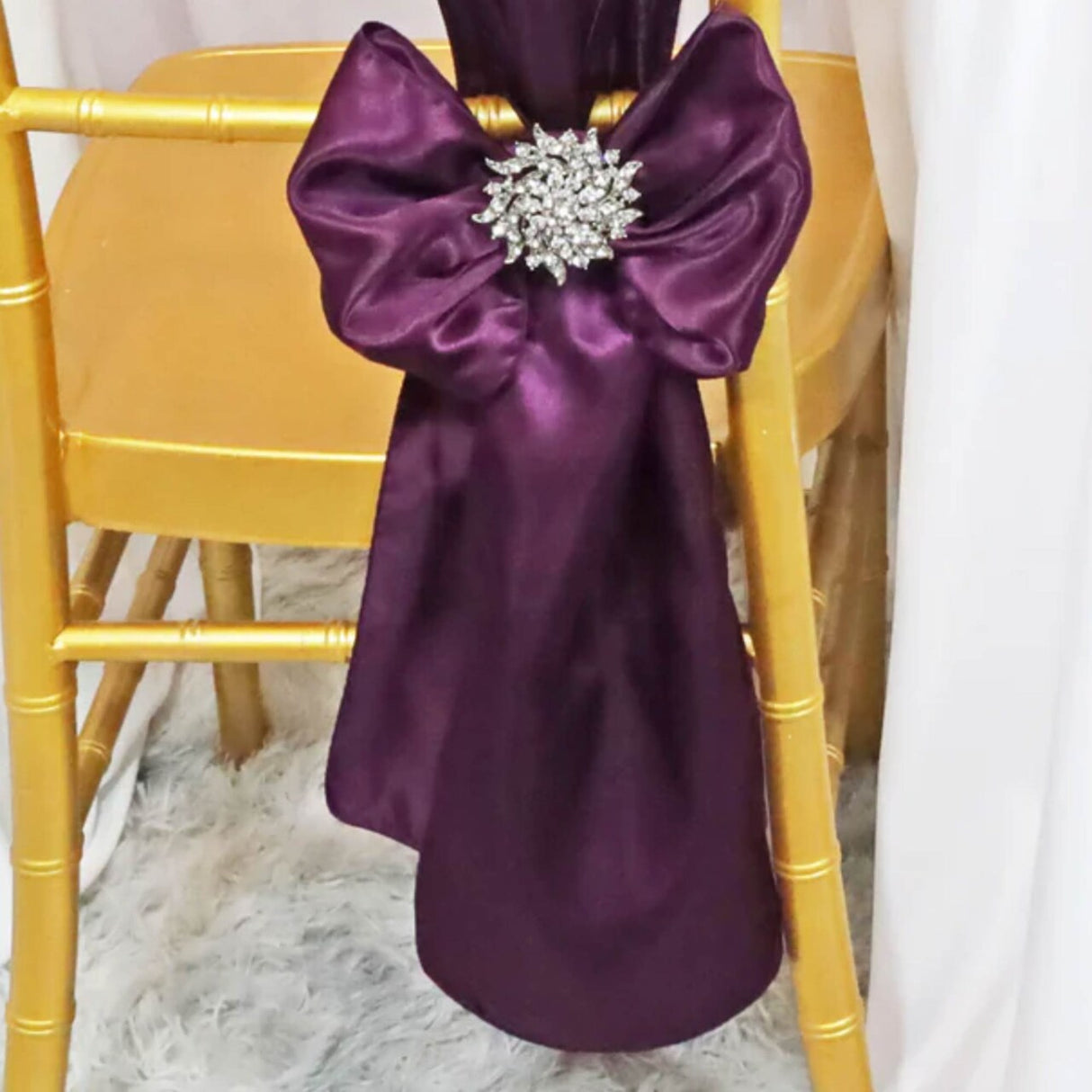 10 Pieces Plum Satin Chair Strips, 8"x108" Sophisticated Event Decorations