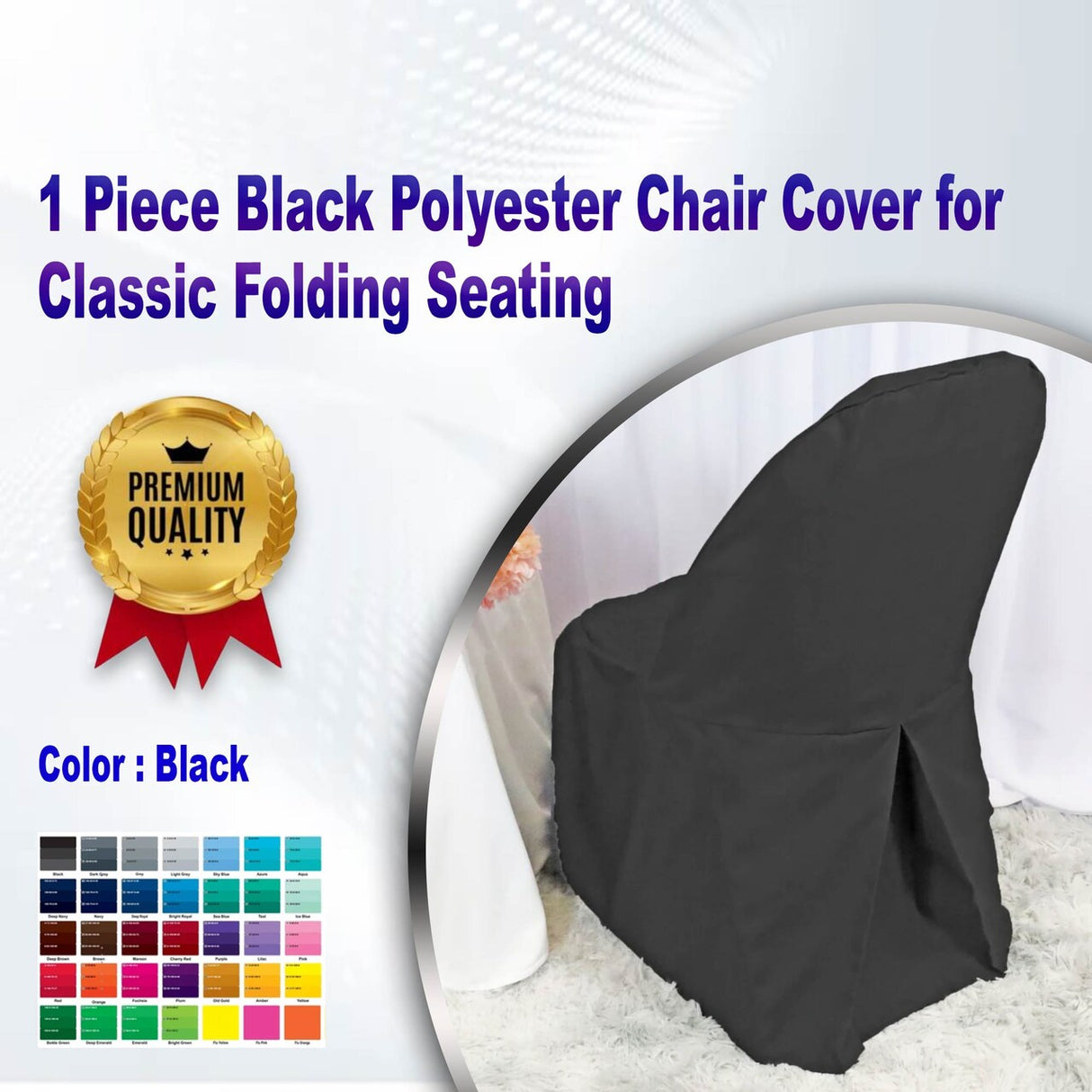 1 Piece Black Polyester Chair Cover for Classic Folding Seating