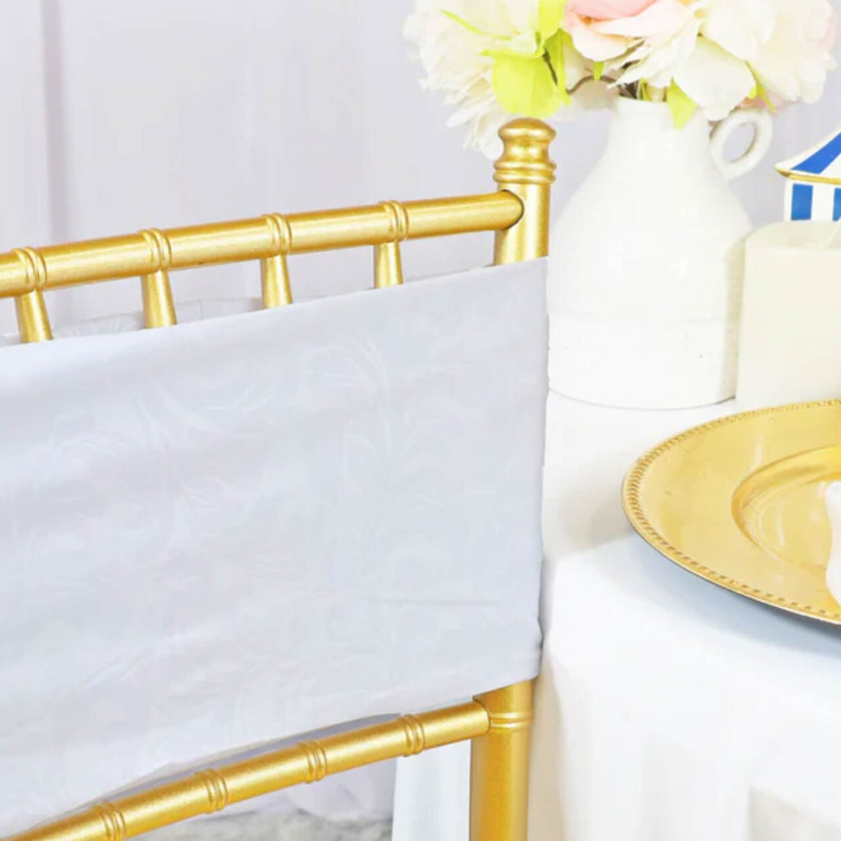 10 Pieces White Embossed Spandex Chair Bands 7.5"x13" Durable Banquet Decor