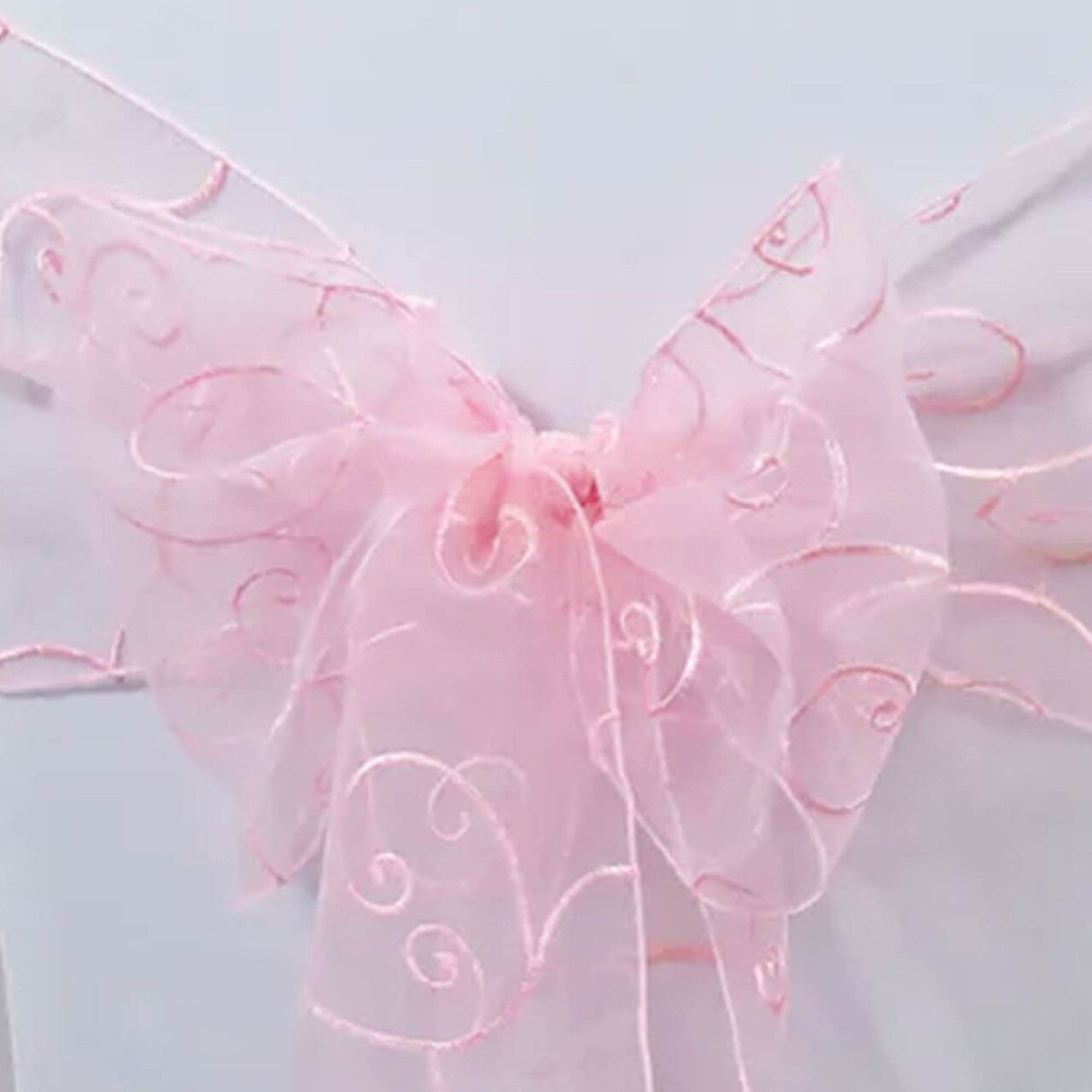 10 Pieces Pink Embroidered Organza Chair Sashes 8"x108" Elegant Event Decoration