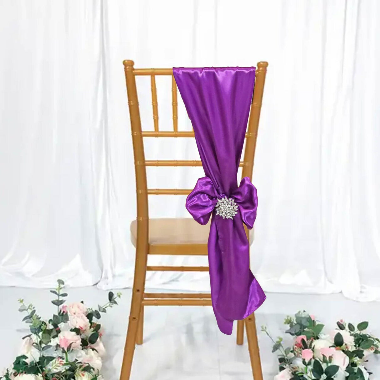 10 Pieces Purple Satin Fabric Chair Wraps, 8"x108" Stylish Decor Bands