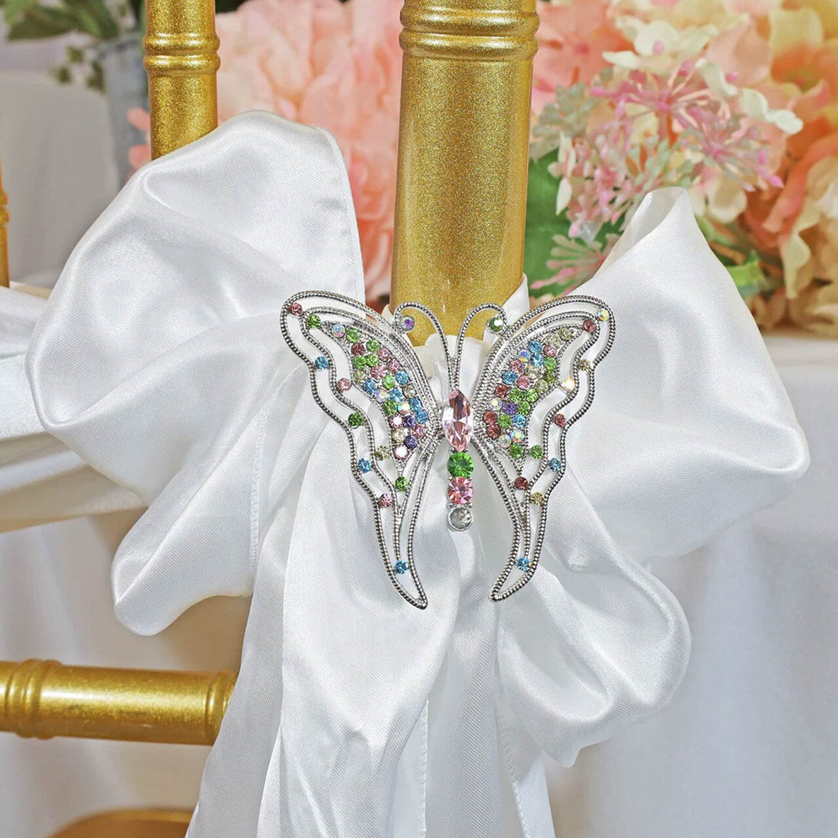 1 Piece Butterfly Rhinestone Chair Sash Buckle Silver Metal Accent 2 Inch Width