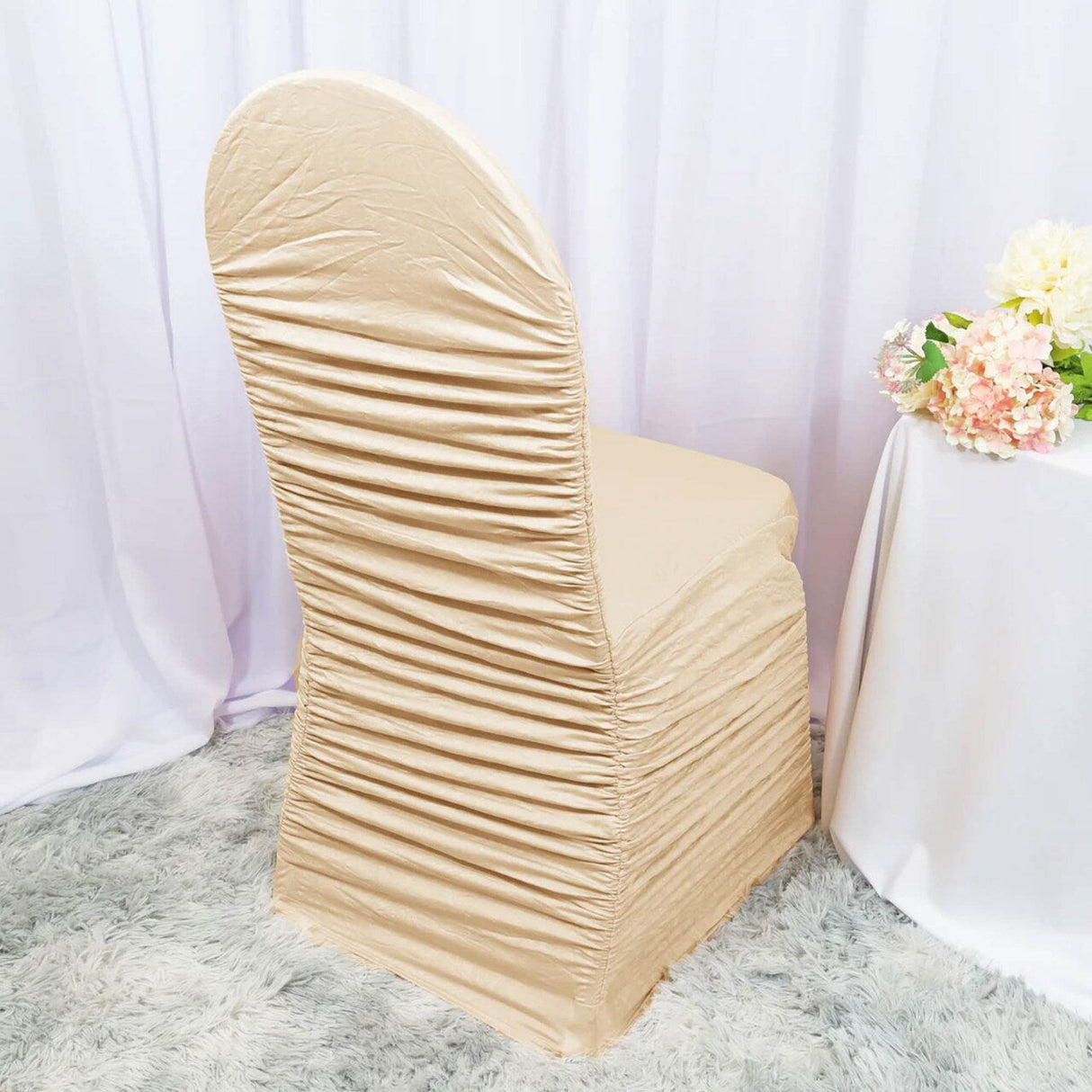 1 Piece Heritage Rouge Embossed Spandex Chair Seat Cover Champagne