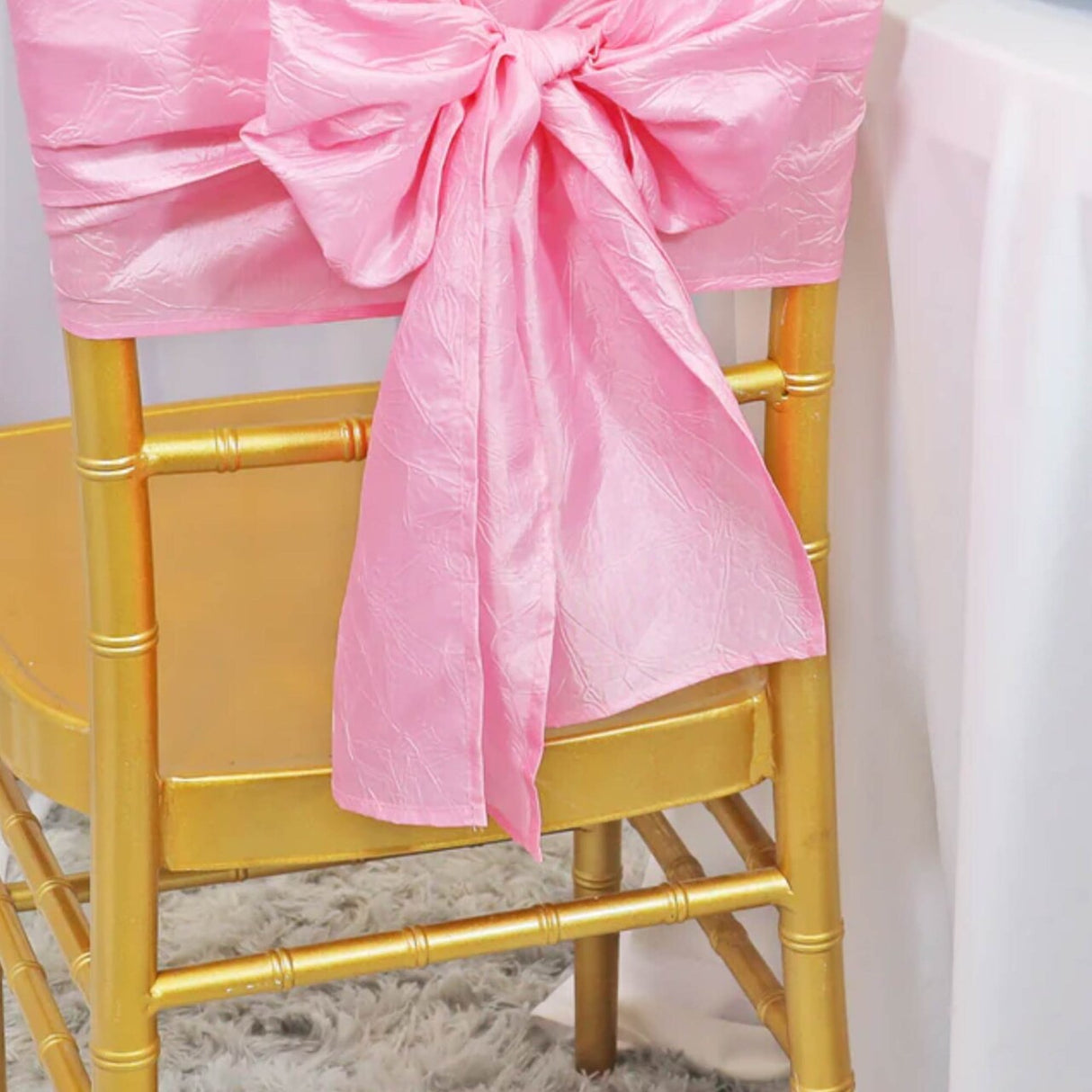 10 Pieces Crushed Taffeta Chair Sashes 9.5 x 108 inches Pink Rosy Charm