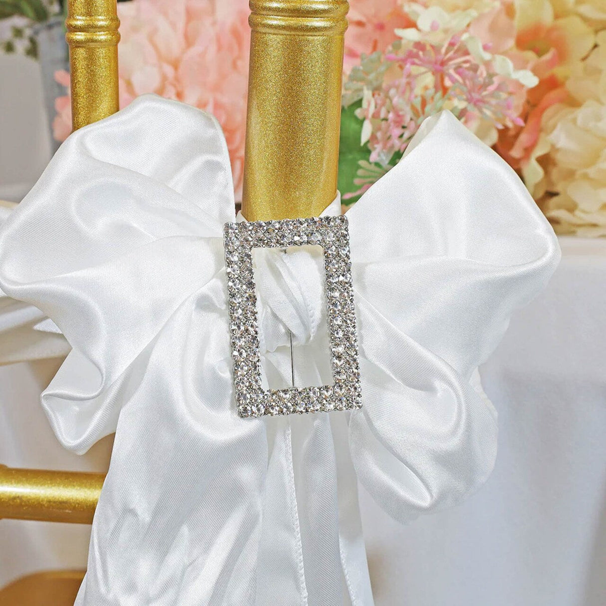 1 Piece Rectangular Rhinestone Chair Band Buckle Silver Metal Accent 2 Inch Width