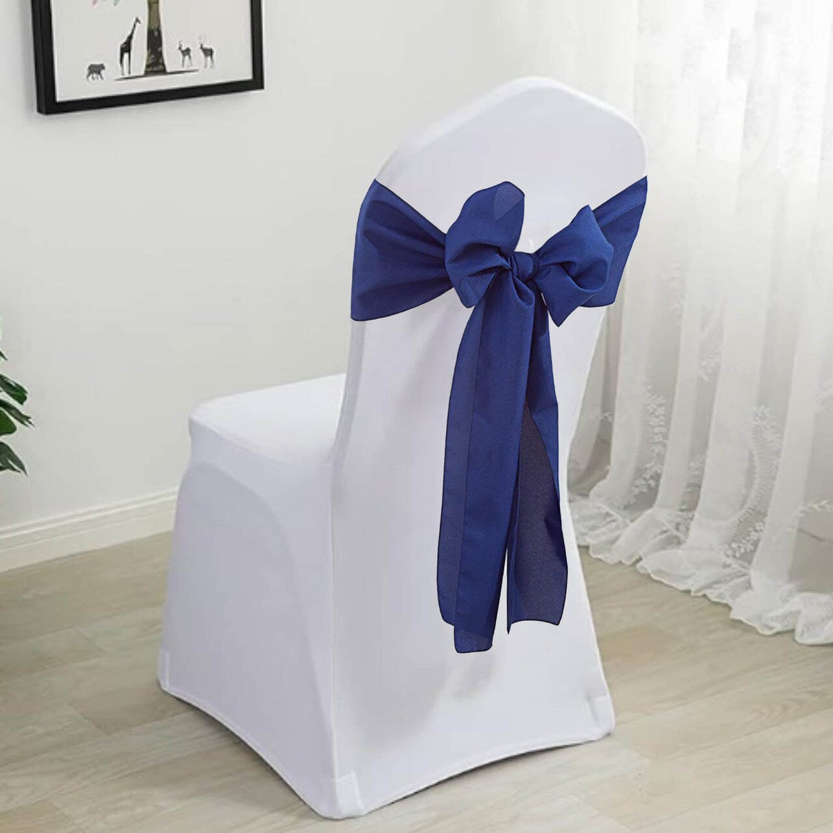 10 Pieces Navy Blue Polyester Chair Sashes 8"x108", Elegant Event Styling