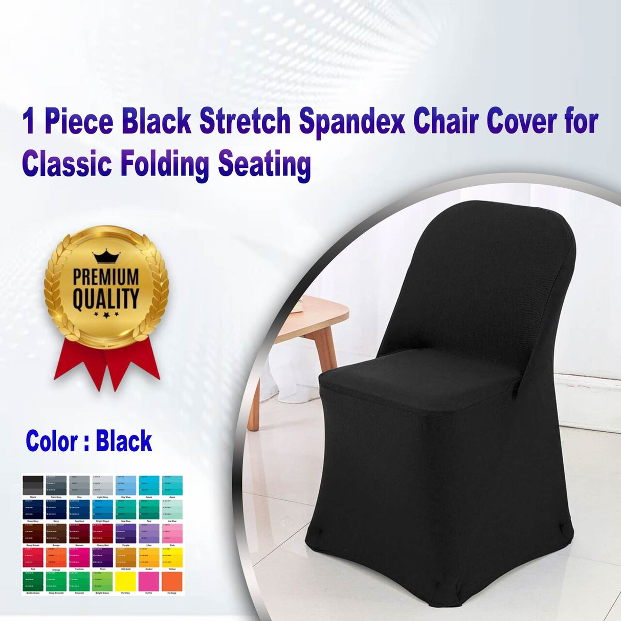 1 Piece Black Stretch Spandex Chair Cover for Classic Folding Seating