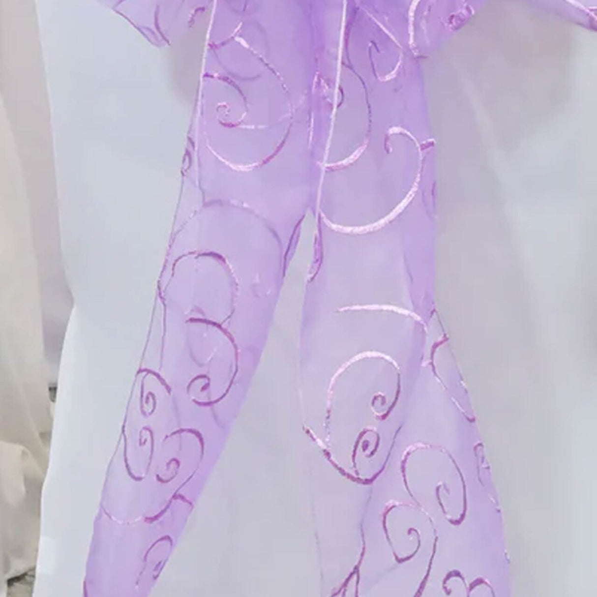 10 Pieces Lavender Embroidered Organza Chair Sashes Sheer Decorative Wedding Chair Bows 8"x108"