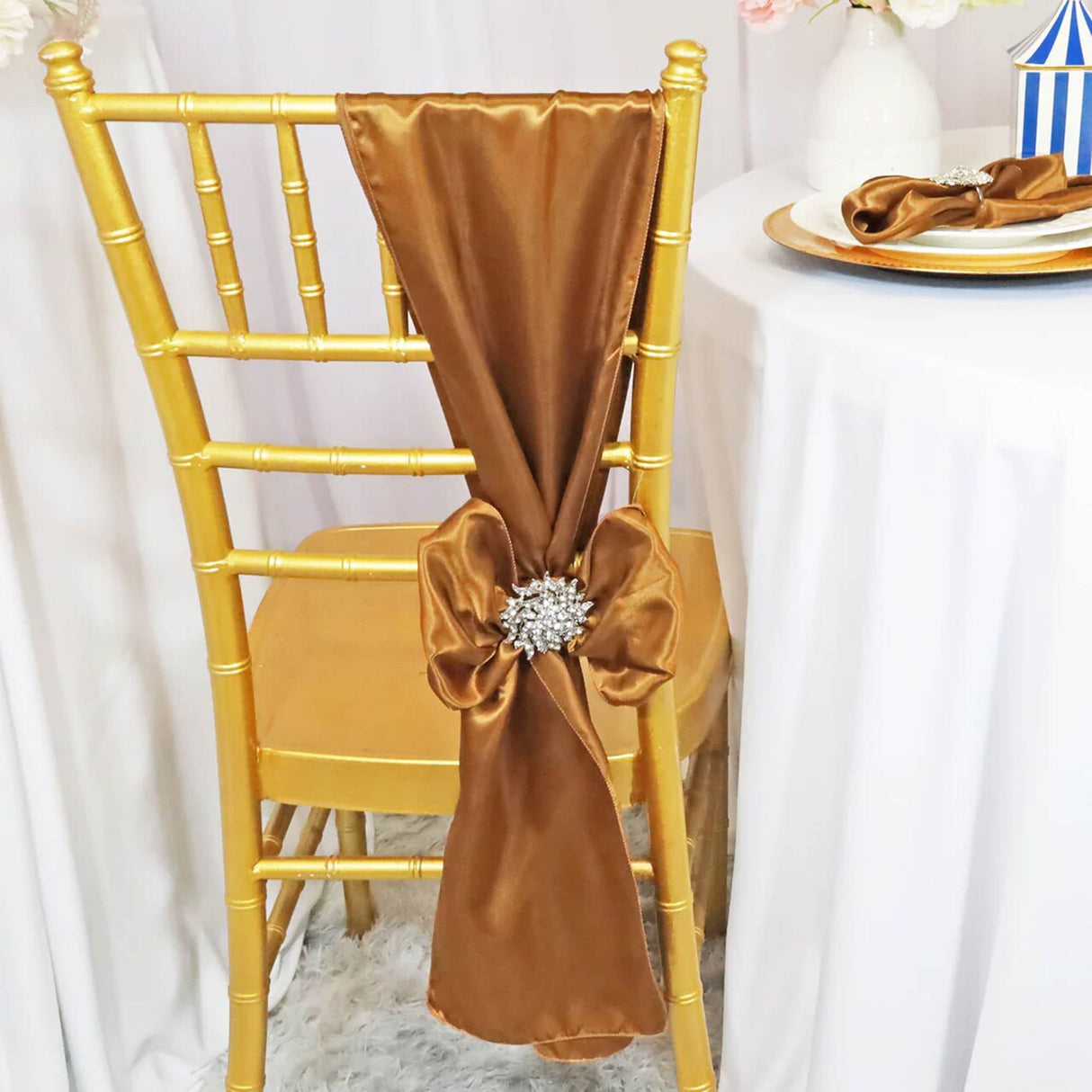 10 Pieces Copper Satin Chair Sashes 8"x108" Elegant Wedding & Event Decor