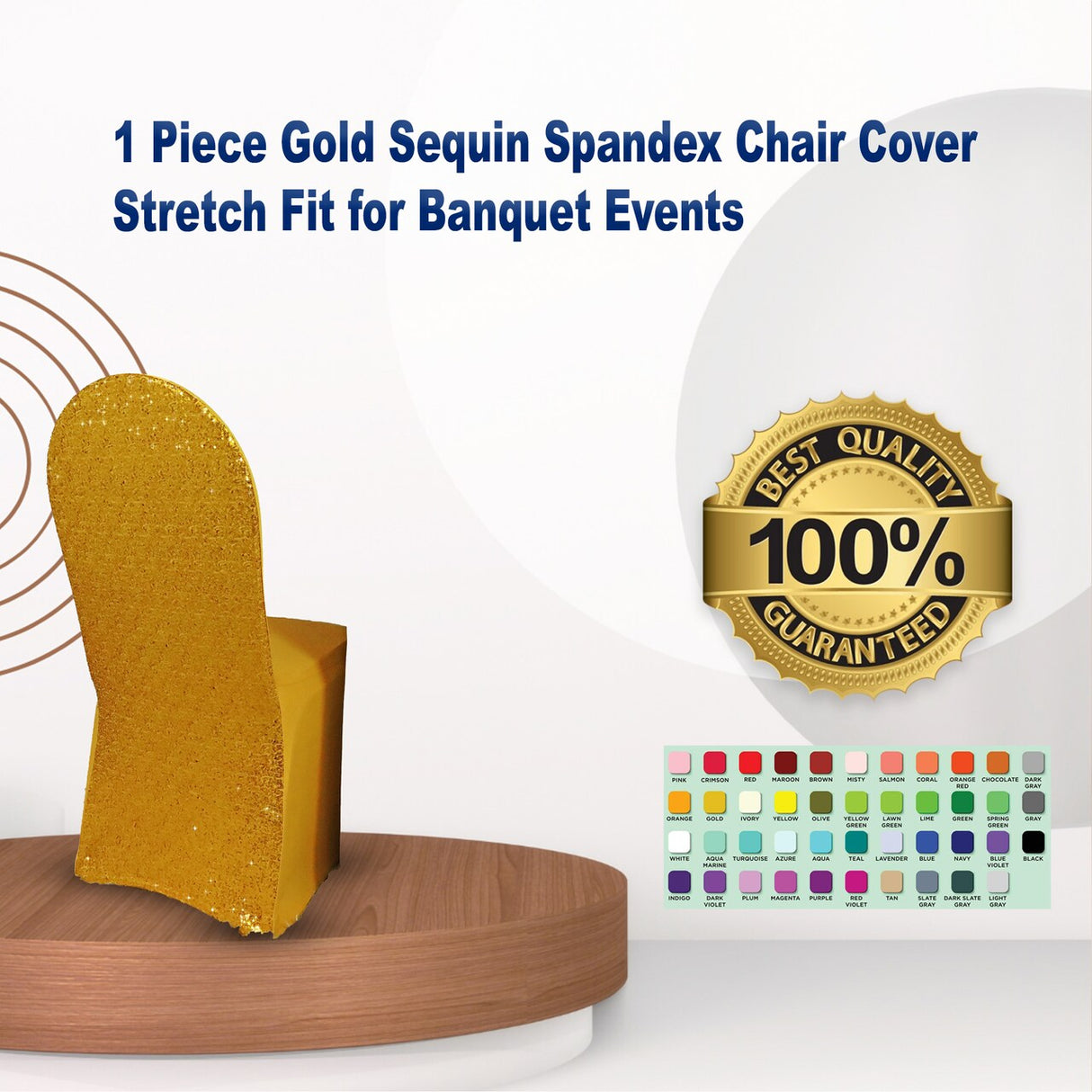 1 Piece Gold Sequin Spandex Chair Cover Stretch Fit for Banquet Events