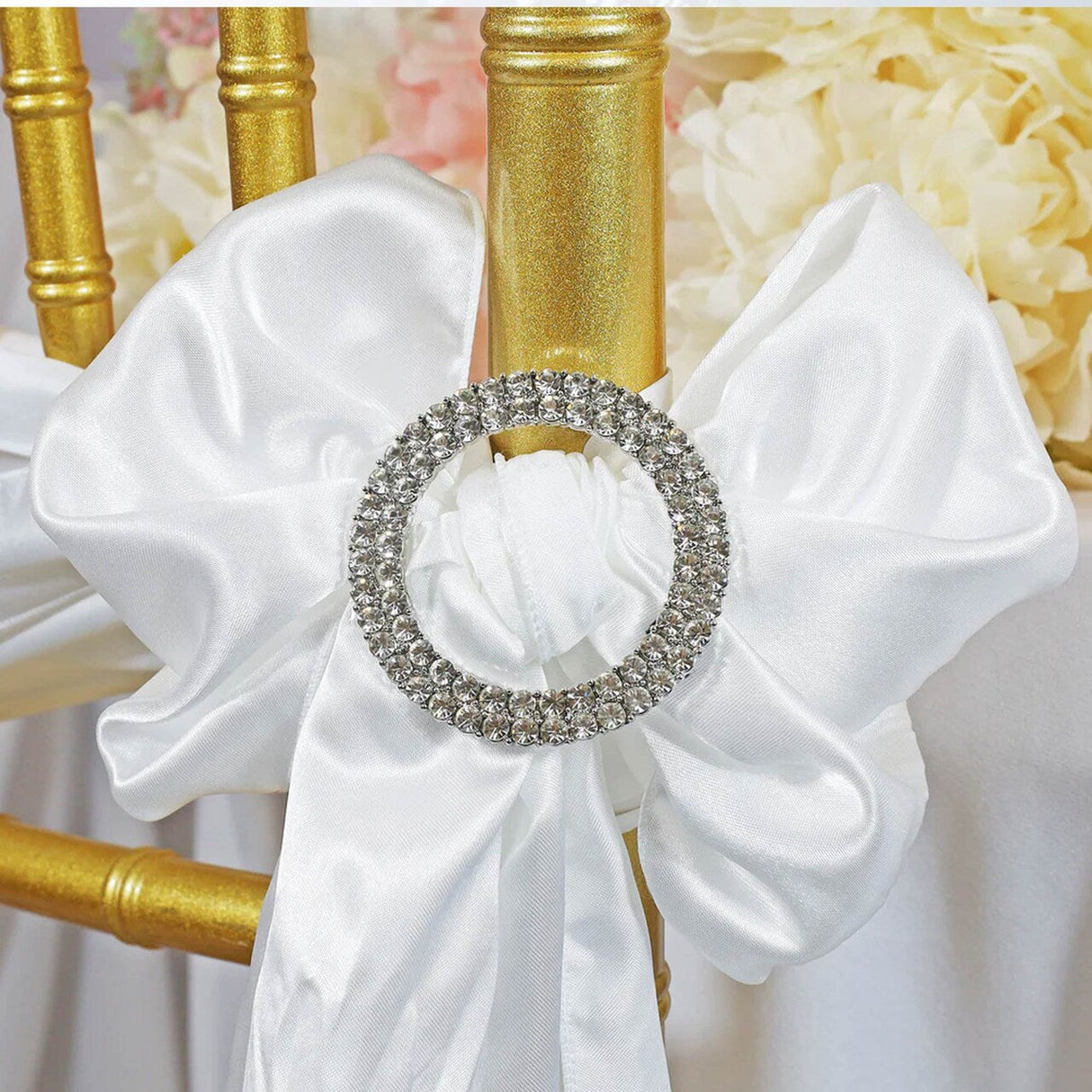 1 Piece Circle Rhinestone Chair Band Buckle Silver Metal Accent 2 Inch Width