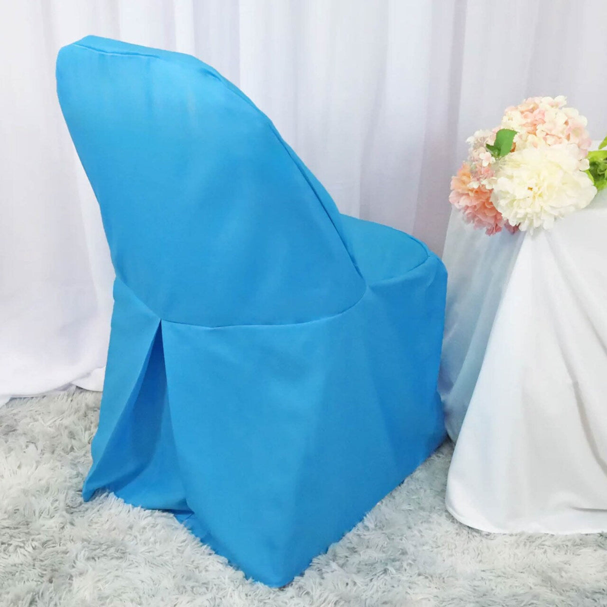 1 Piece Turquoise Polyester Chair Cover for Folding Event Seating