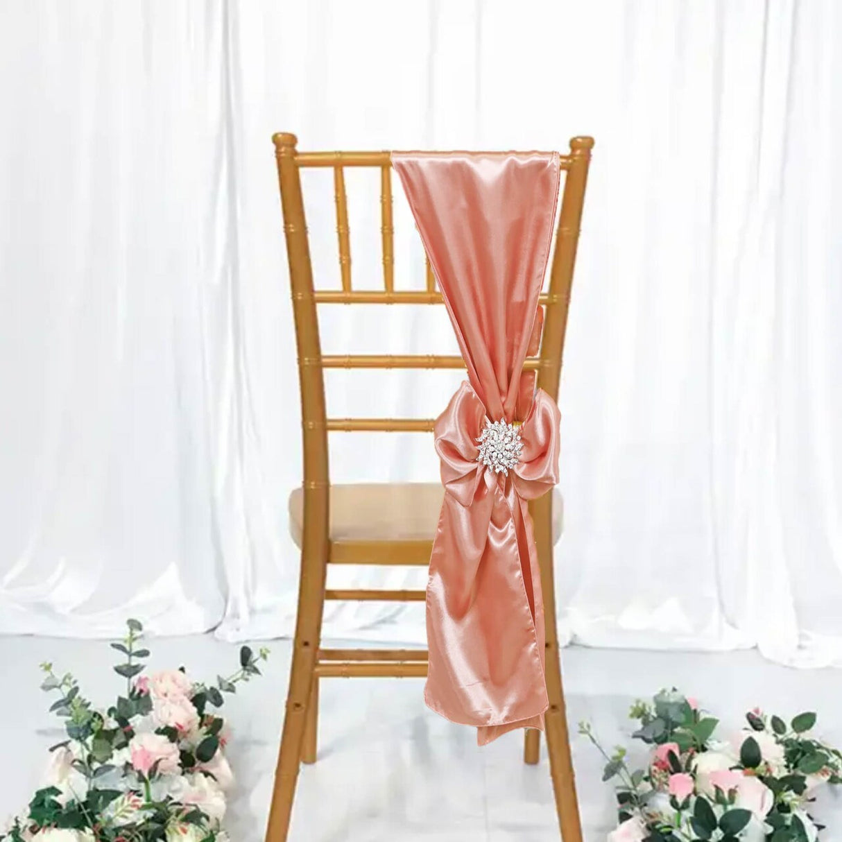 10 Pieces Rose Satin Fabric Chair Wraps, 8"x108" Stylish Event Bands