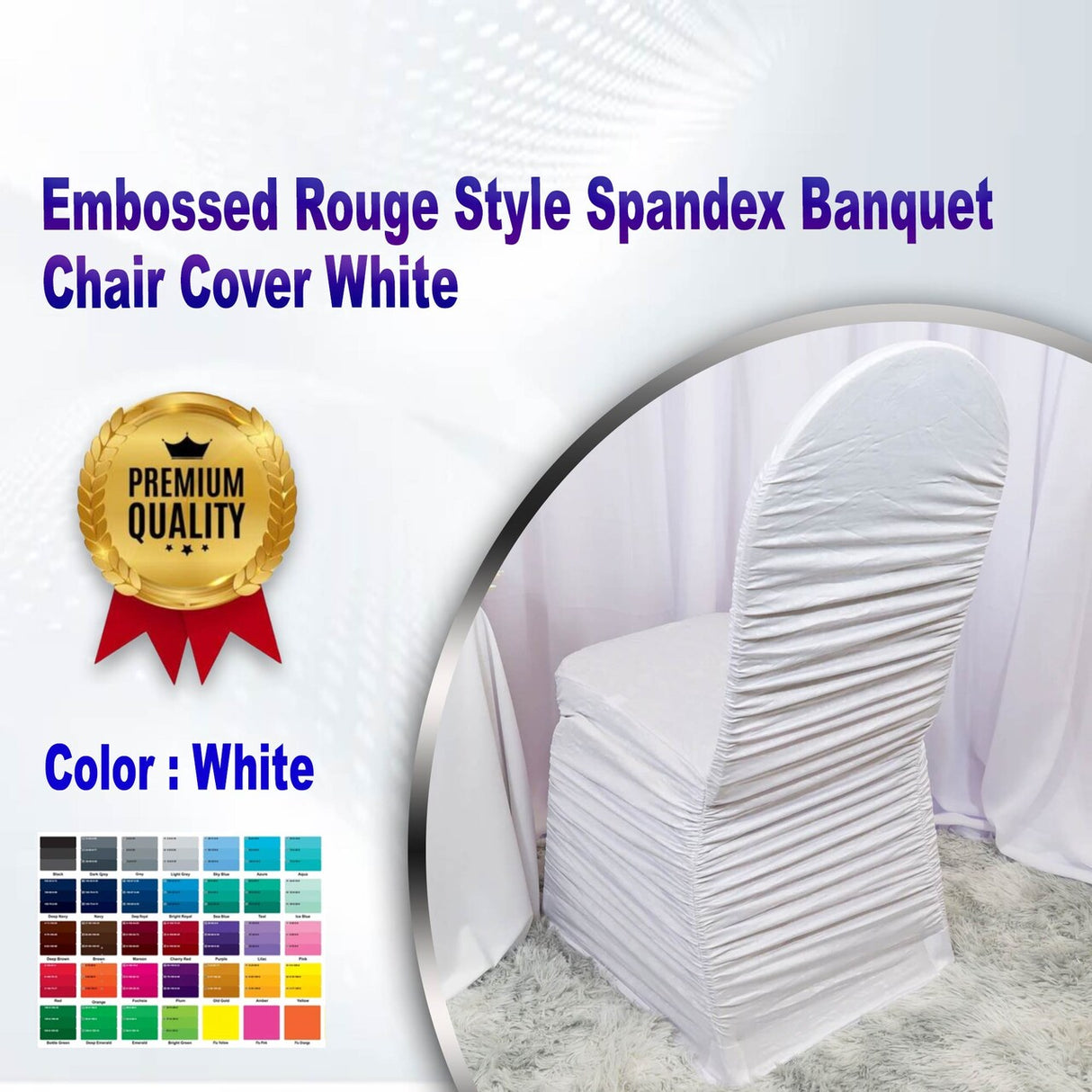1 Piece Embossed Rouge Style Spandex Banquet Chair Cover White