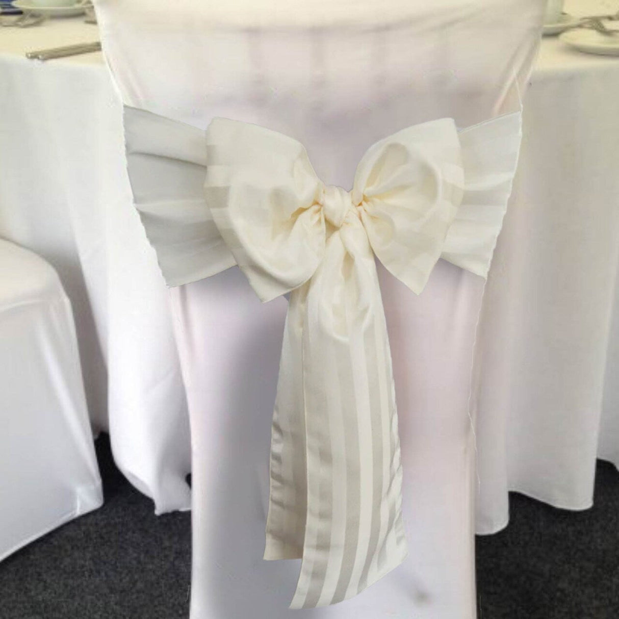 10 Pieces Ivory Striped Jacquard Polyester Chair Sashes 7.5"x108" for Elegant Events