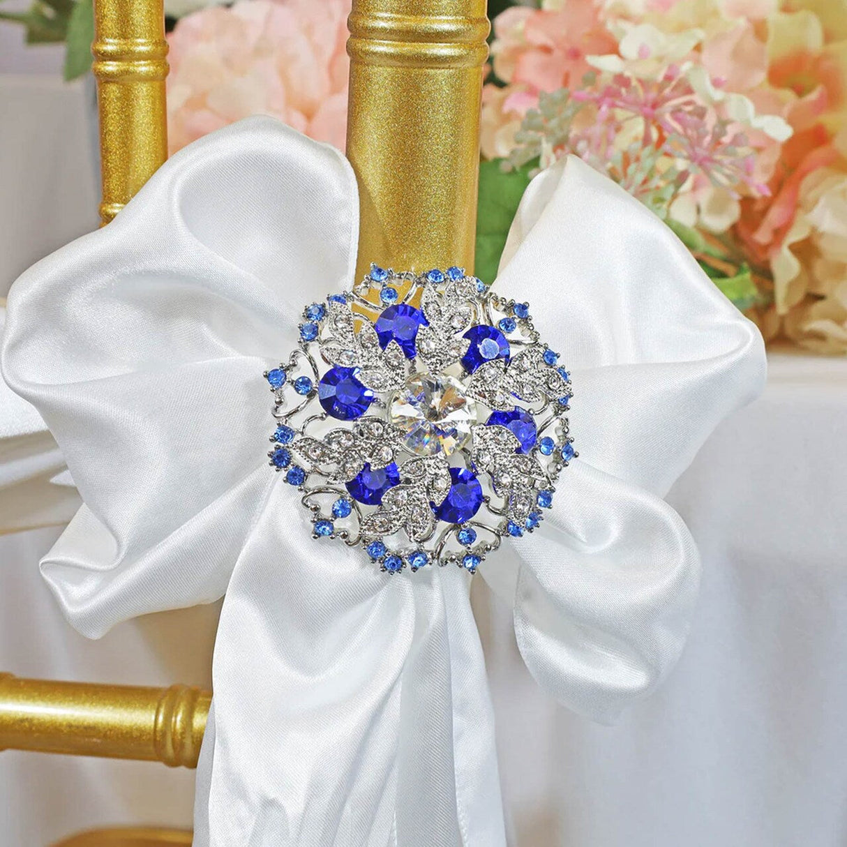 1 Piece Snowflake Rhinestone Chair Band Buckle Silver Metal Accent 2 Inch Width