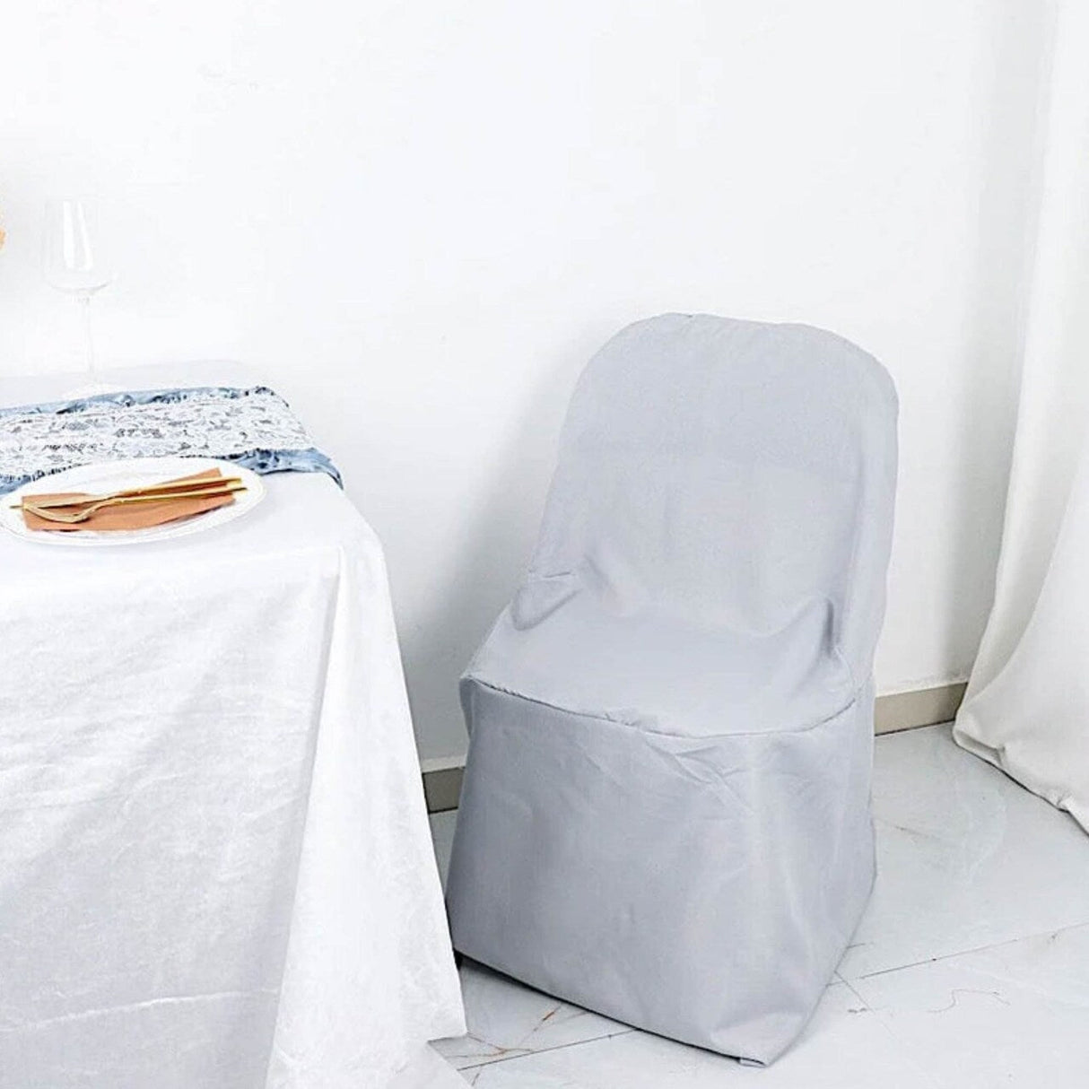 1 Piece Silver Polyester Chair Cover for Elegant Folding Seating