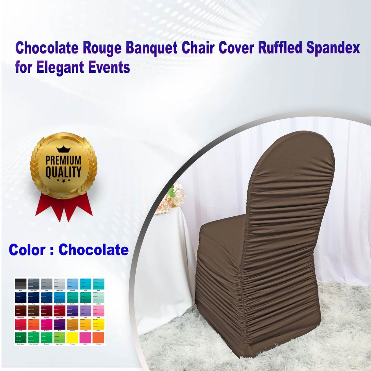 1 Piece Chocolate Rouge Banquet Chair Cover Ruffled Spandex for Elegant Events