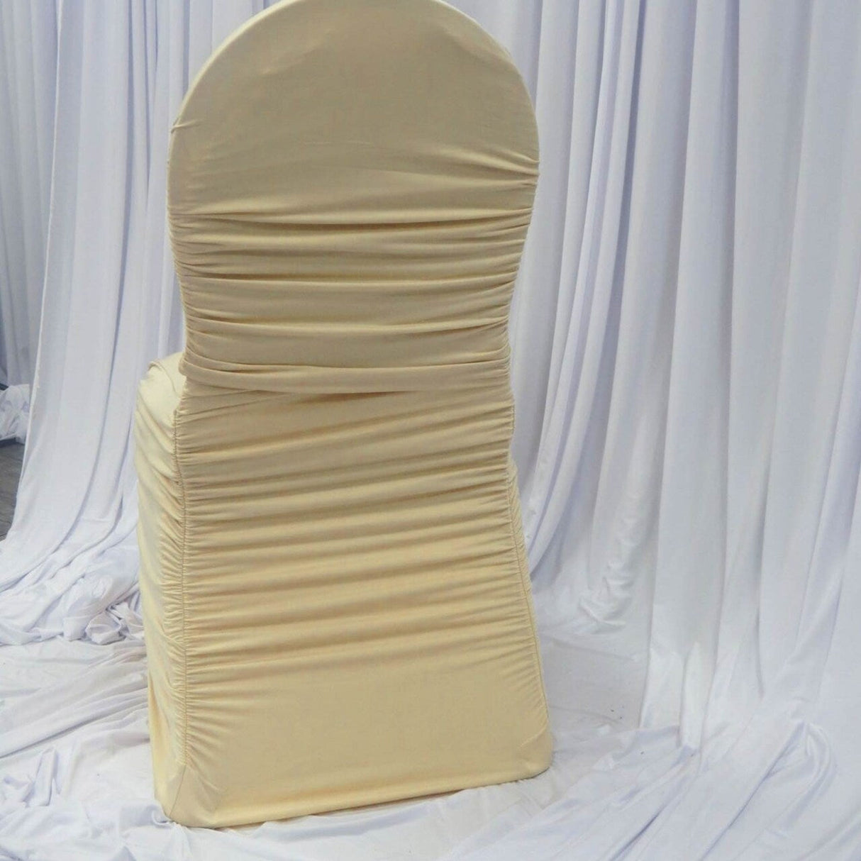 1 Piece Champagne Rouge Spandex Banquet Chair Cover with Elegant Ruffles